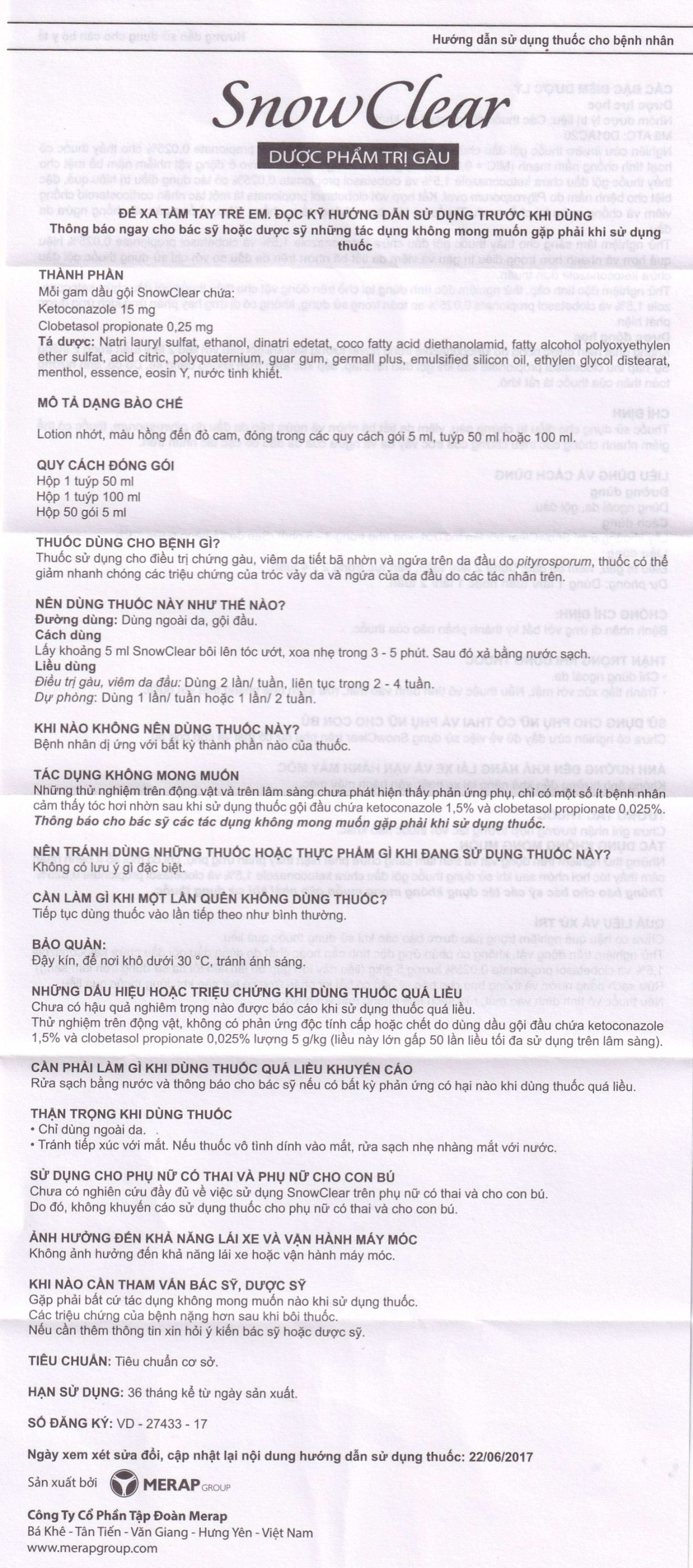 Dược phẩm trị gàu Snowclear Merap điều trị gàu, ngứa da đầu, diệt nấm (50ml)