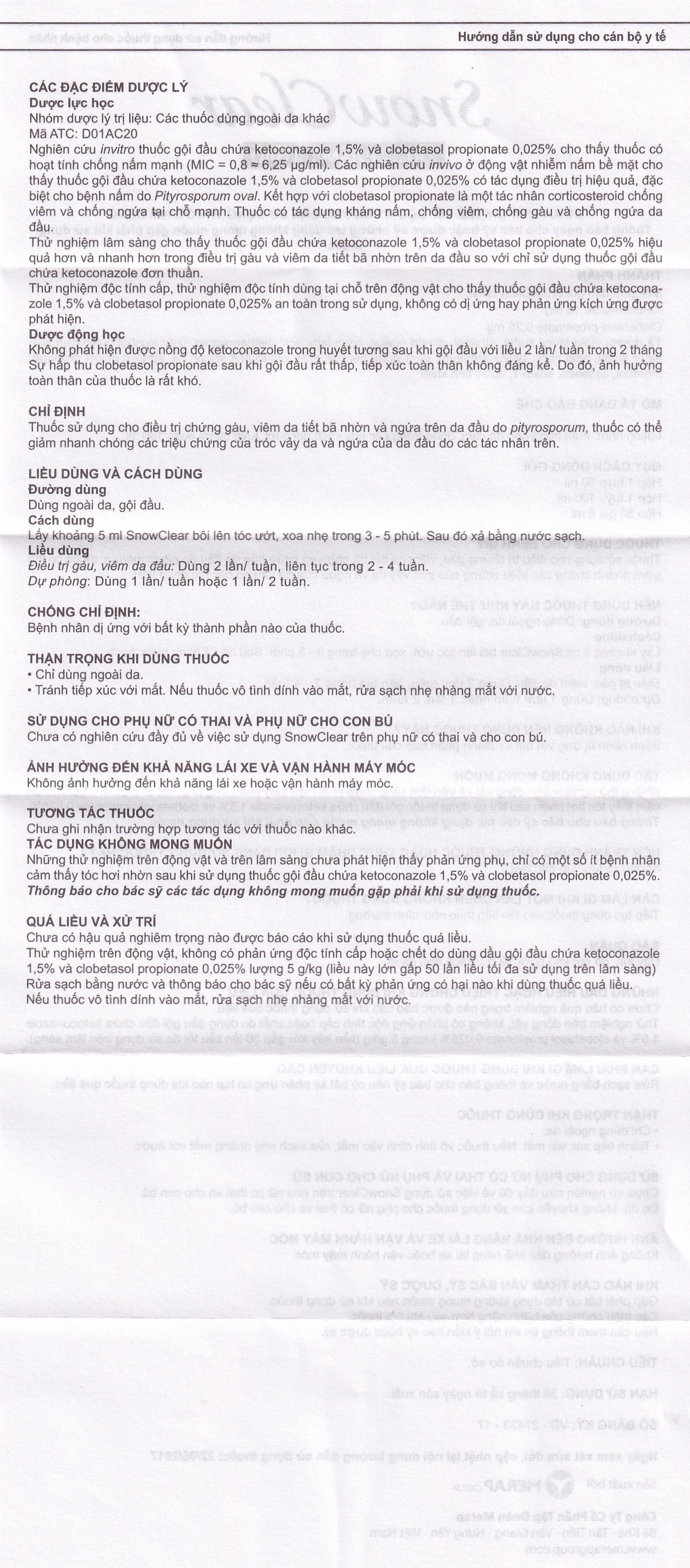 Hỗn dịch Snowclear Merap điều trị gàu, ngứa da đầu, diệt nấm (50 gói)