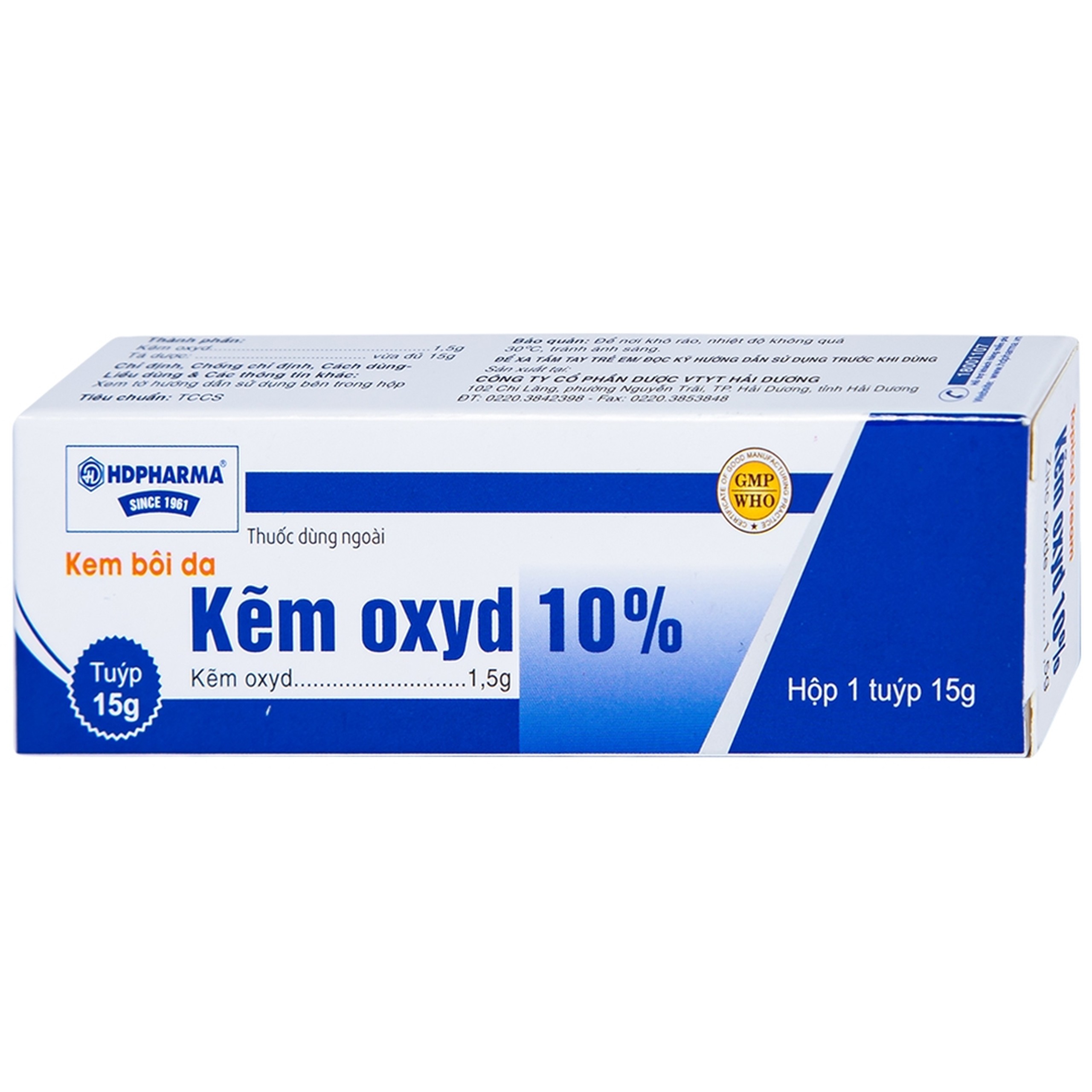 Kem bôi da Kẽm Oxyd 10% HDPharma điều trị các bệnh da và nhiễm khuẩn da (15g)