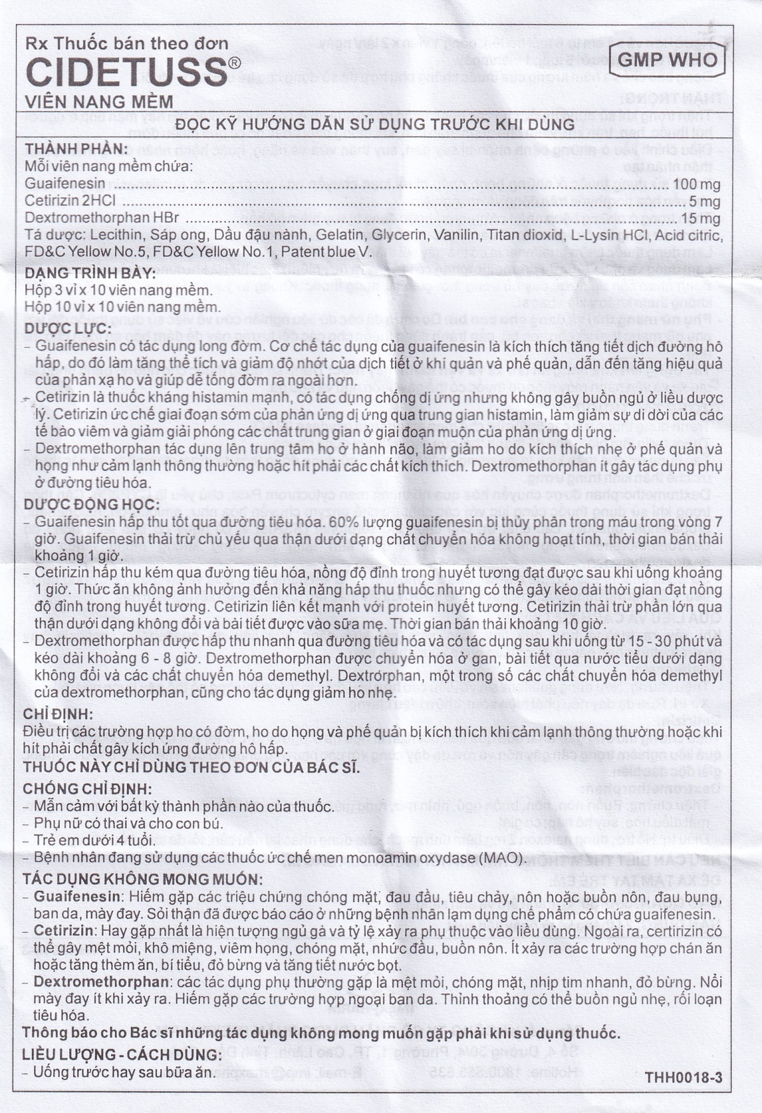 Thuốc Cidetuss Imexpharm điều trị các trường hợp ho (10 vỉ x 10 viên)