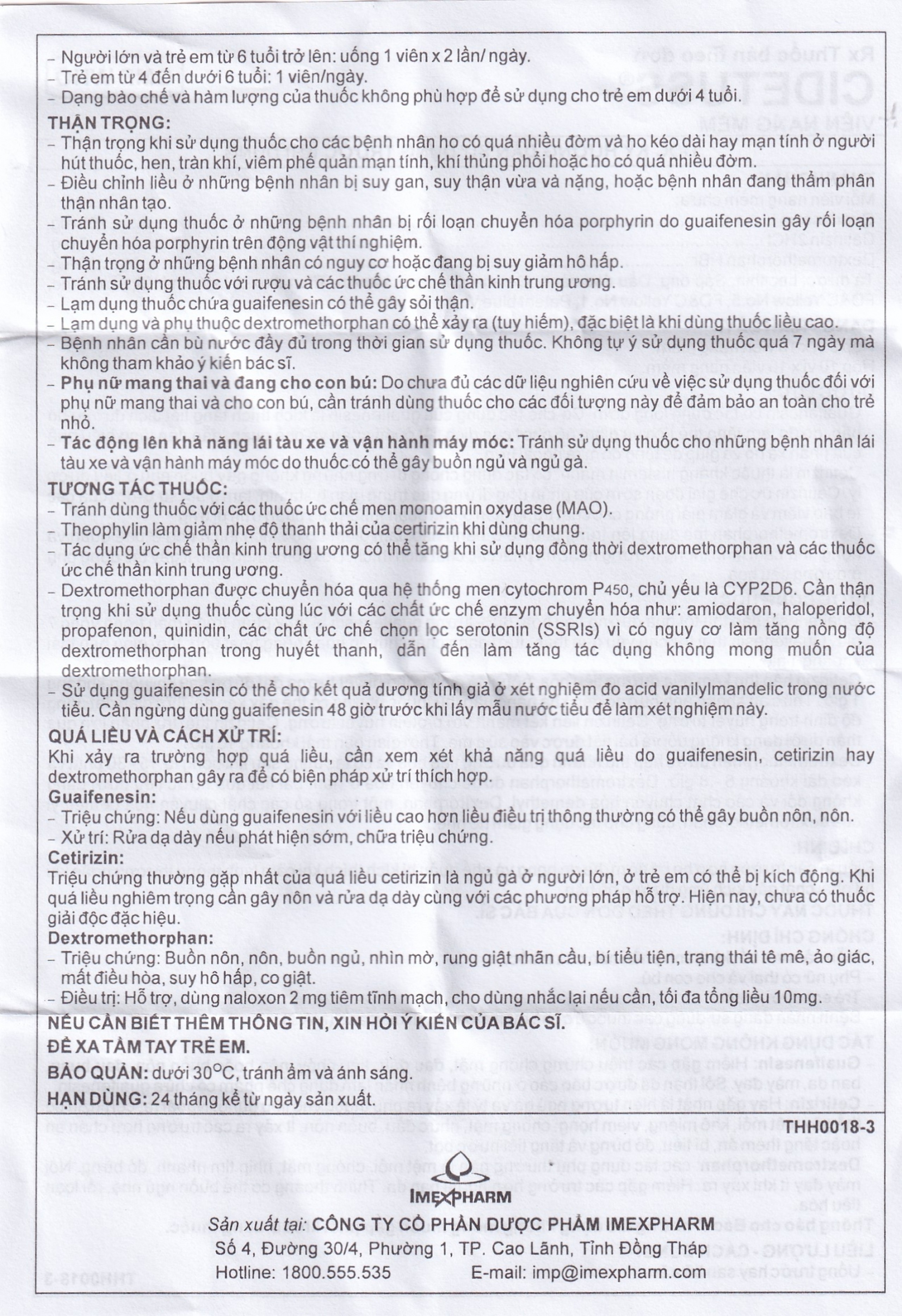 Thuốc Cidetuss Imexpharm điều trị các trường hợp ho (10 vỉ x 10 viên)