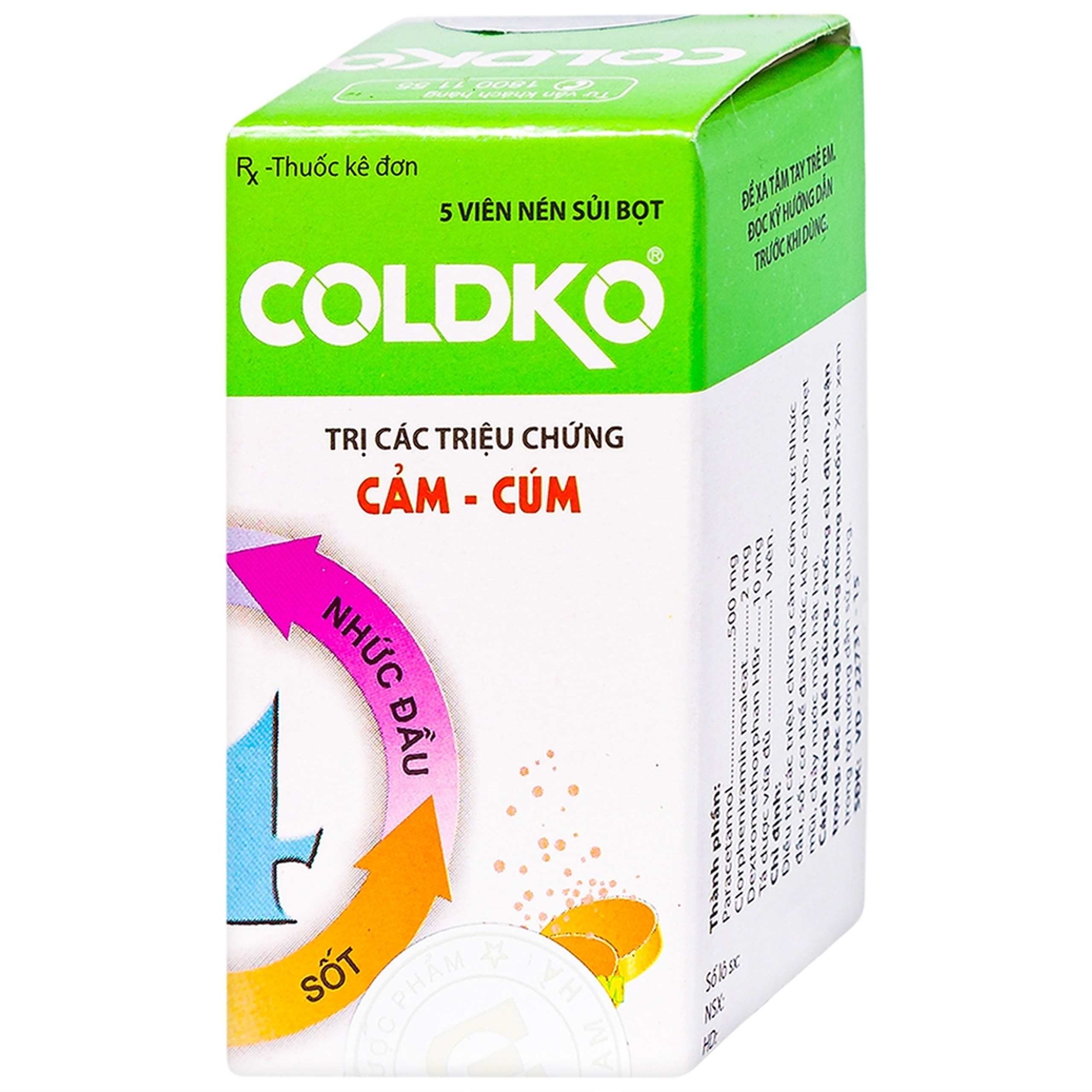 Viên sủi Coldko Nam Hà điều trị triệu chứng cảm cúm (5 viên)