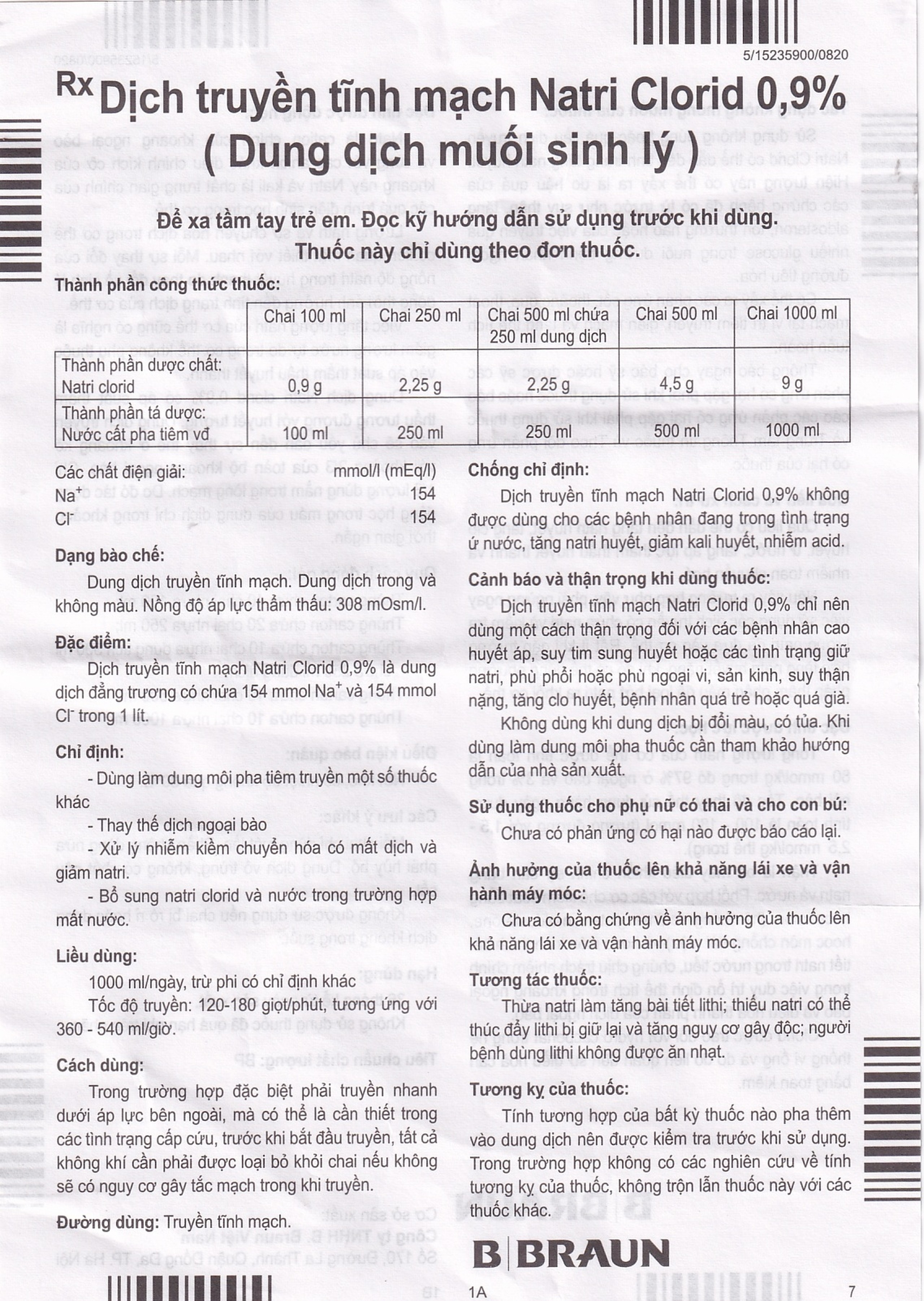 Dịch truyền tĩnh mạch Natri Clorid 0,9% và Glucose 5% B.Braun làm dung môi pha tiêm truyền (500ml)