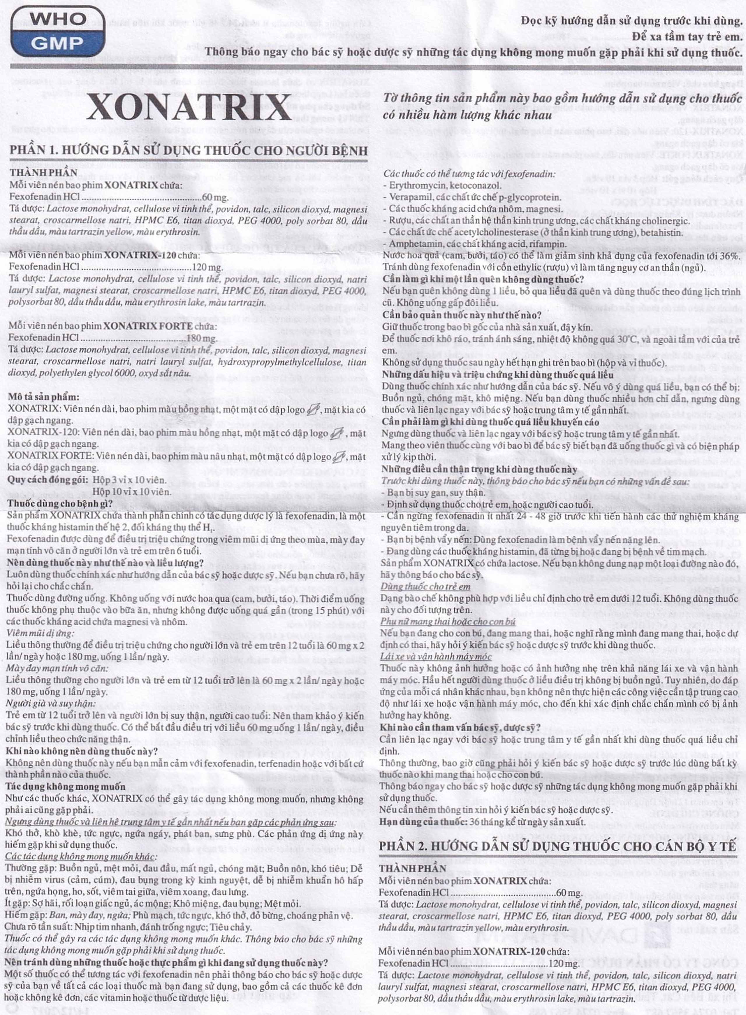 Thuốc Xonatrix-120 DaviPharm điều trị triệu chứng viêm mũi dị ứng theo mùa (3 vỉ x 10 viên)