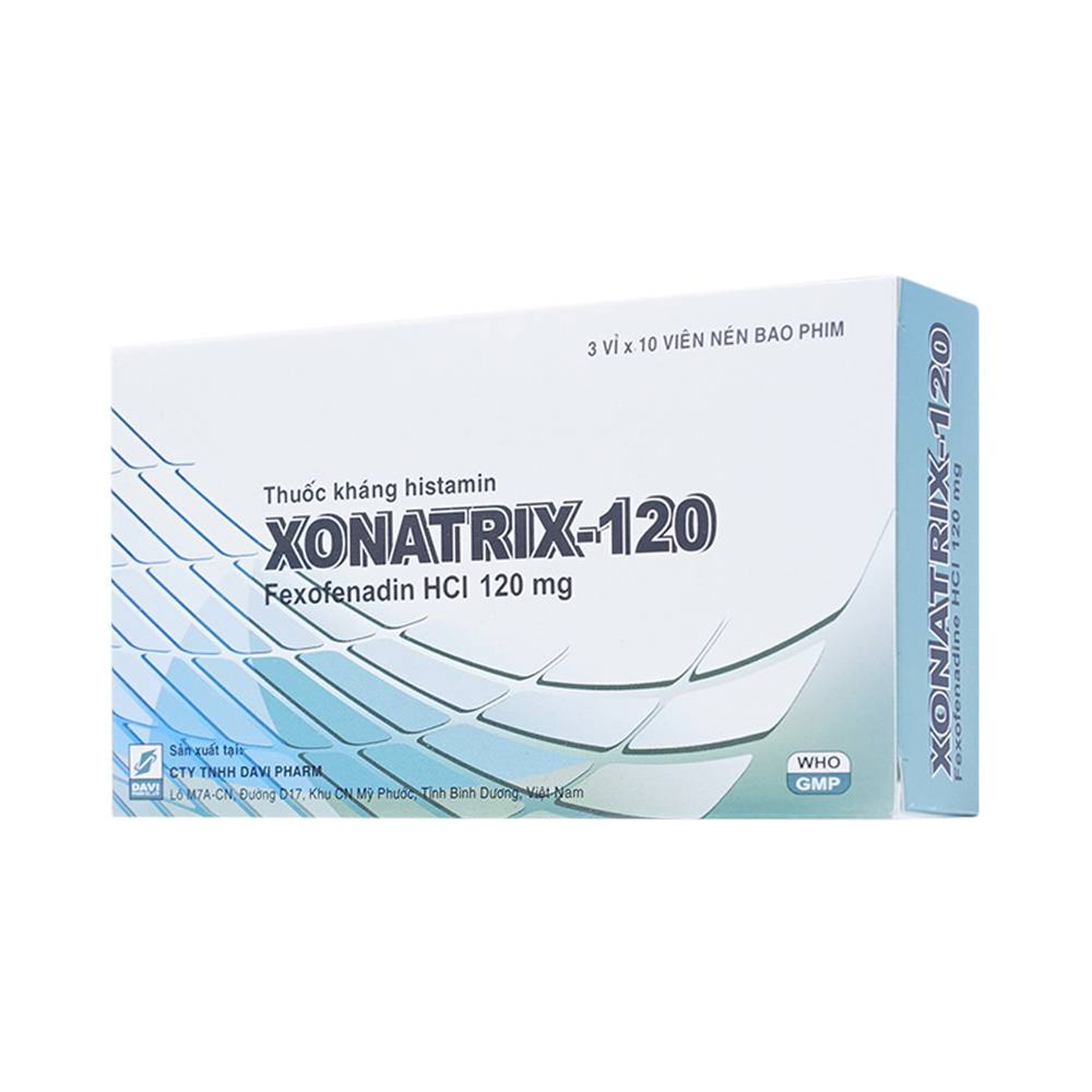Thuốc Xonatrix-120 DaviPharm điều trị triệu chứng viêm mũi dị ứng theo mùa (3 vỉ x 10 viên)