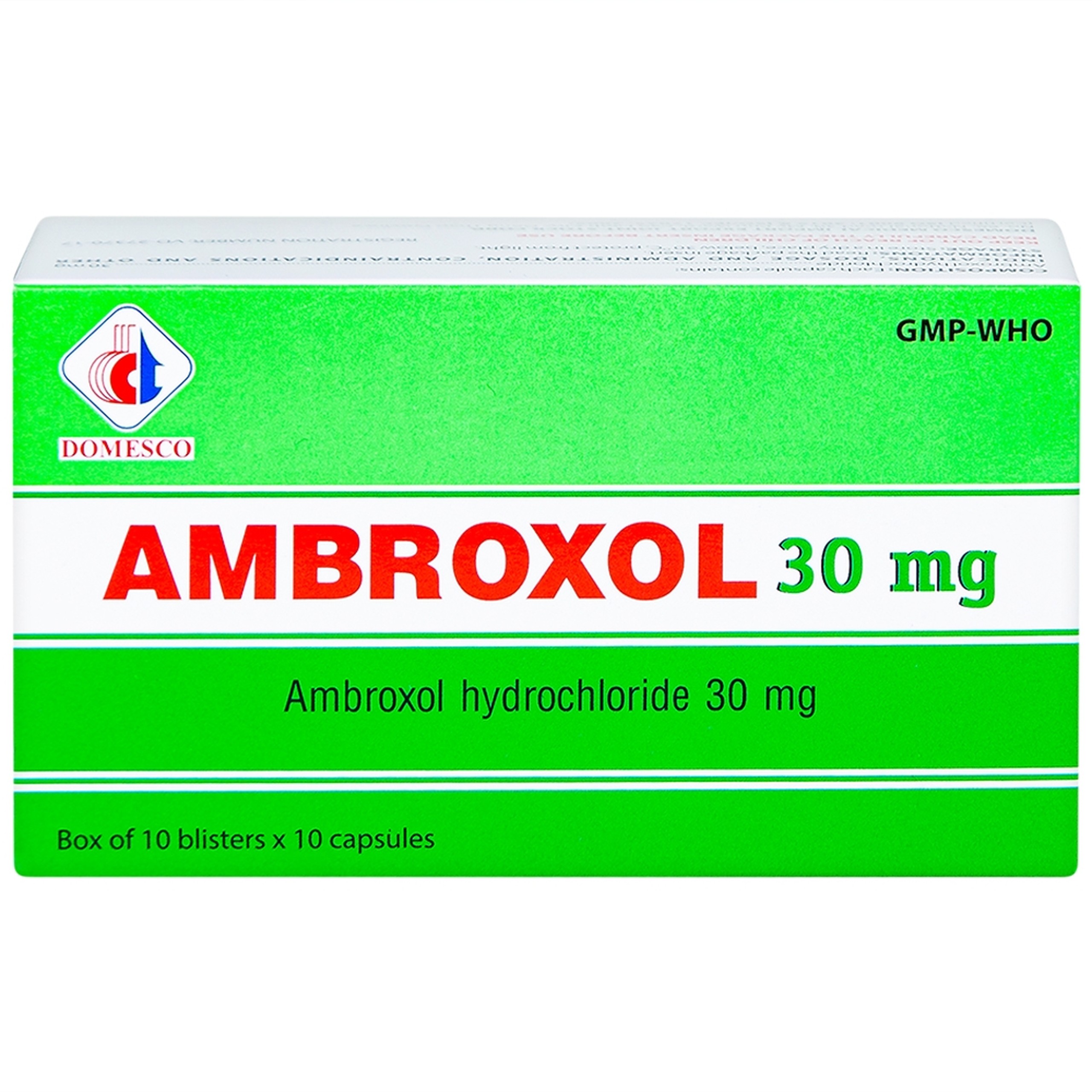 Thuốc Ambroxol 30mg Domesco điều trị viêm phế quản, hen phế quản (10 vỉ x 10 viên)