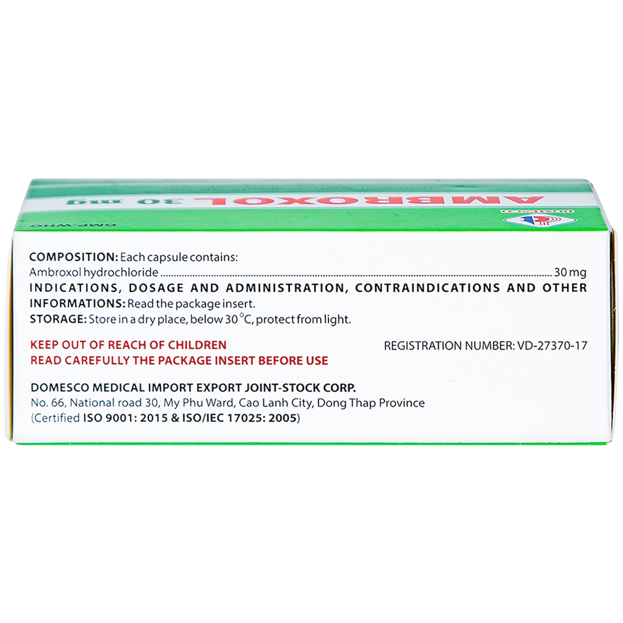 Thuốc Ambroxol 30mg Domesco điều trị viêm phế quản, hen phế quản (10 vỉ x 10 viên)