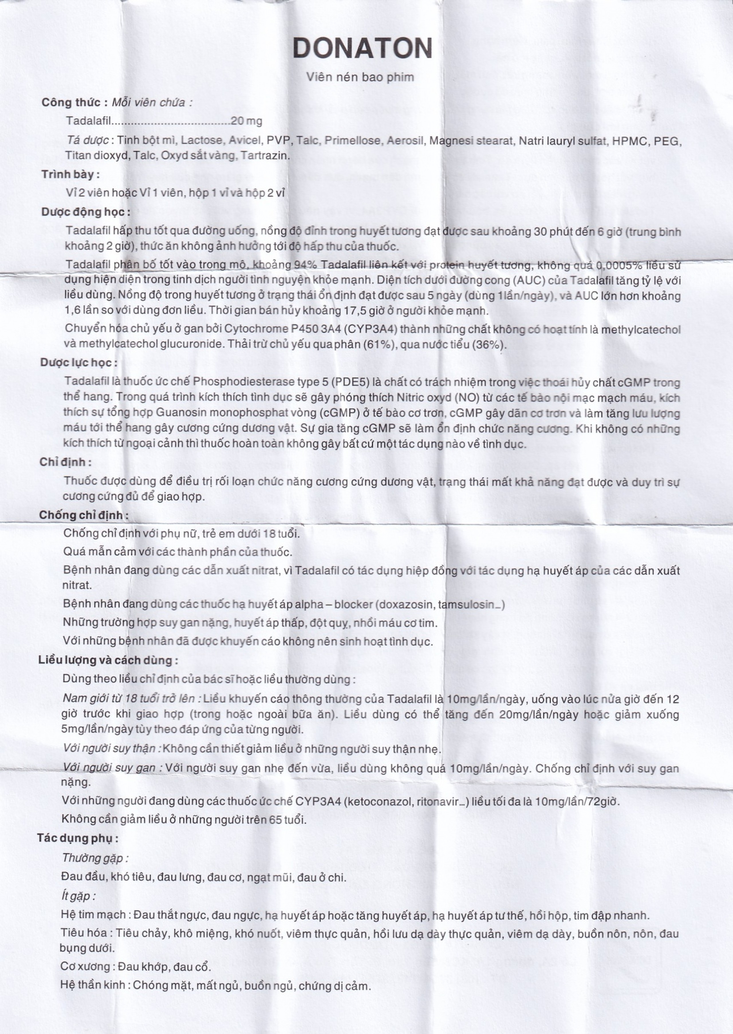Thuốc Donaton 20 Đông Nam điều trị rối loạn chức năng cương cứng dương vật (2 vỉ x 2 viên)