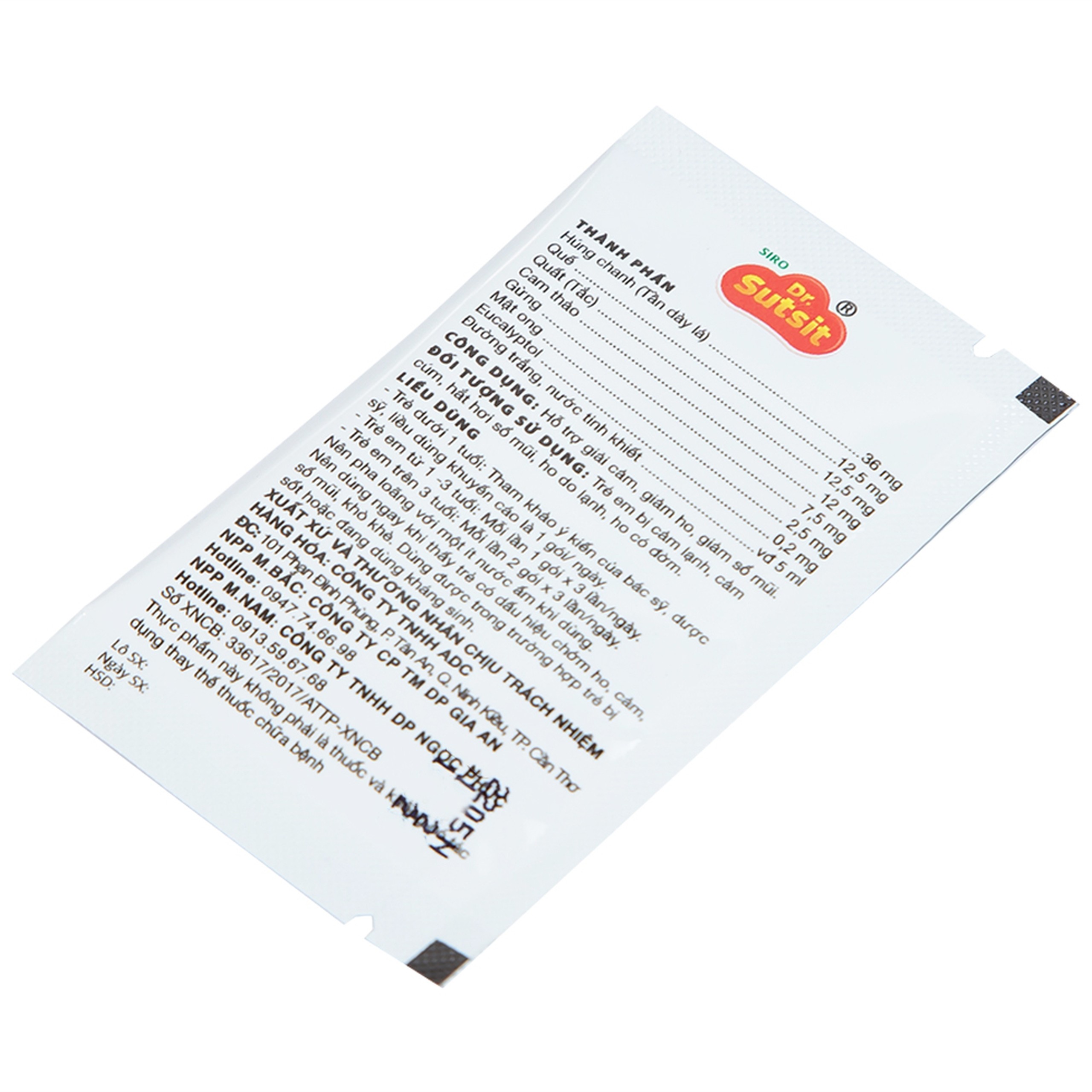 Siro Dr.Sutsit Gia An giải cảm, giảm ho, giảm sổ mũi (30 gói x 5ml)