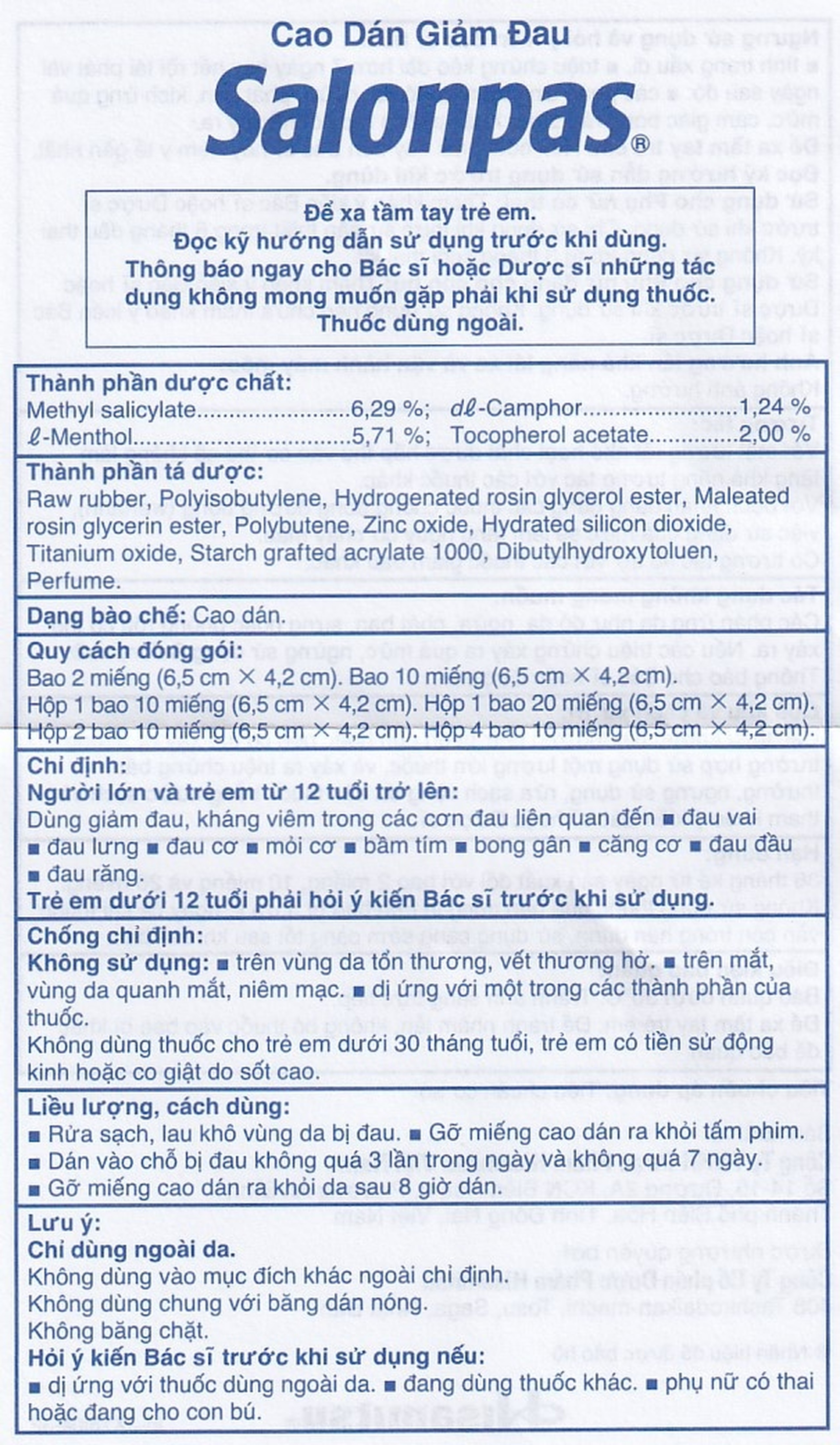 Cao dán Salonpas Hisamitsu giảm đau vai, đau lưng, đau cơ (2 gói x 10 miếng)
