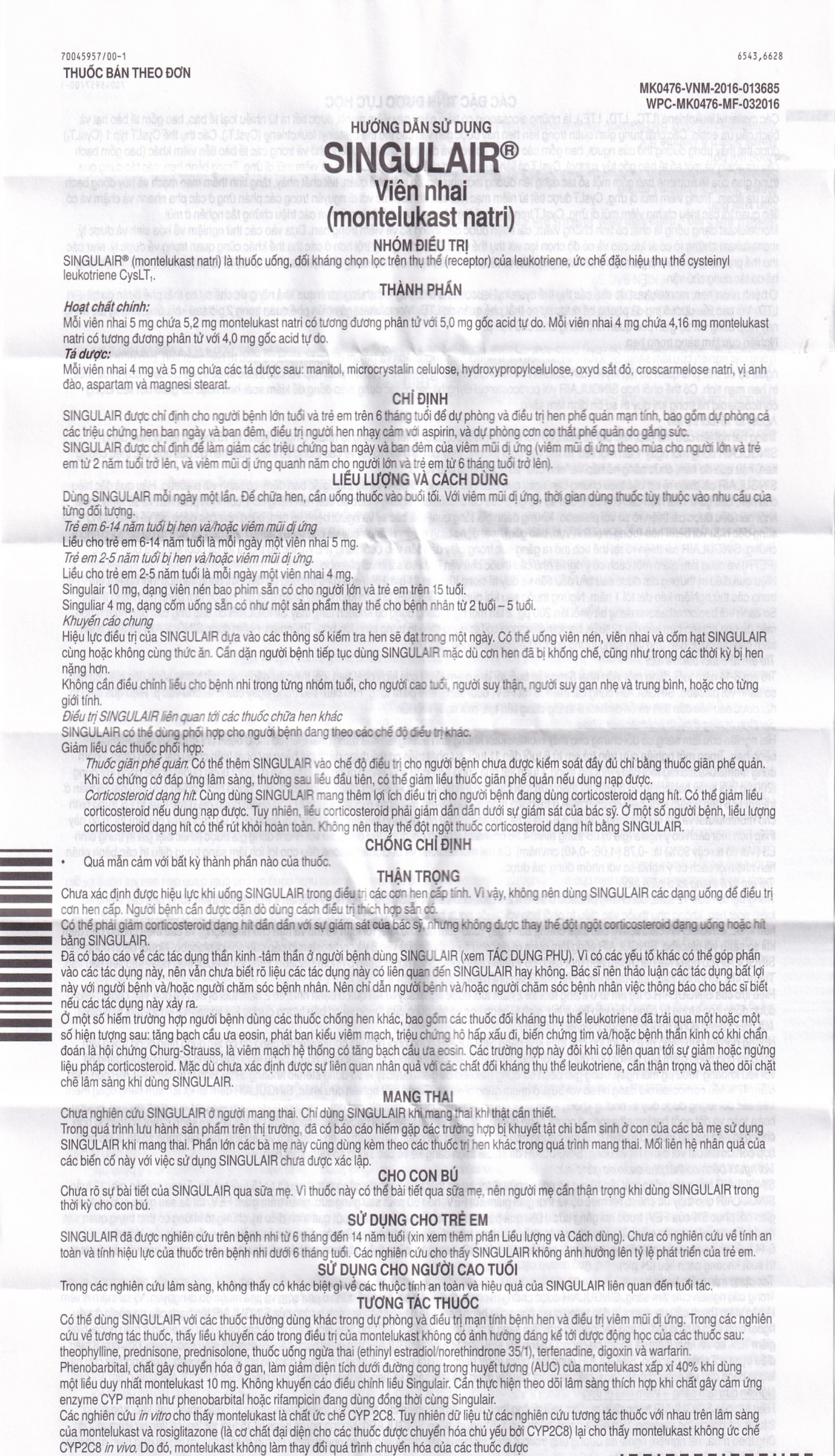 Viên nhai Singulair 5mg MSD điều trị hen phế quản mạn tính (2 vỉ x 14 viên) 