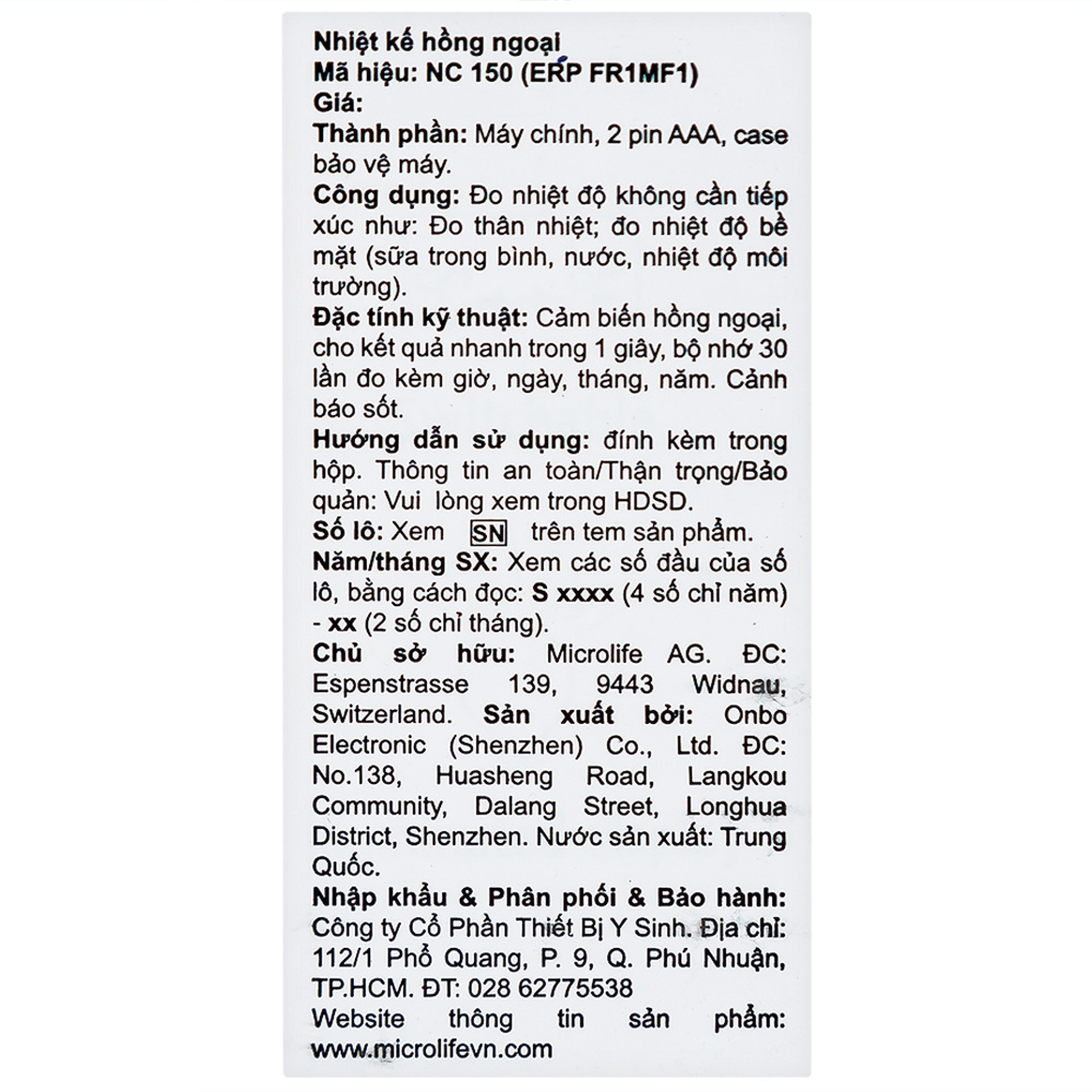 Nhiệt kế hồng ngoại đo trán Microlife FR1MF1