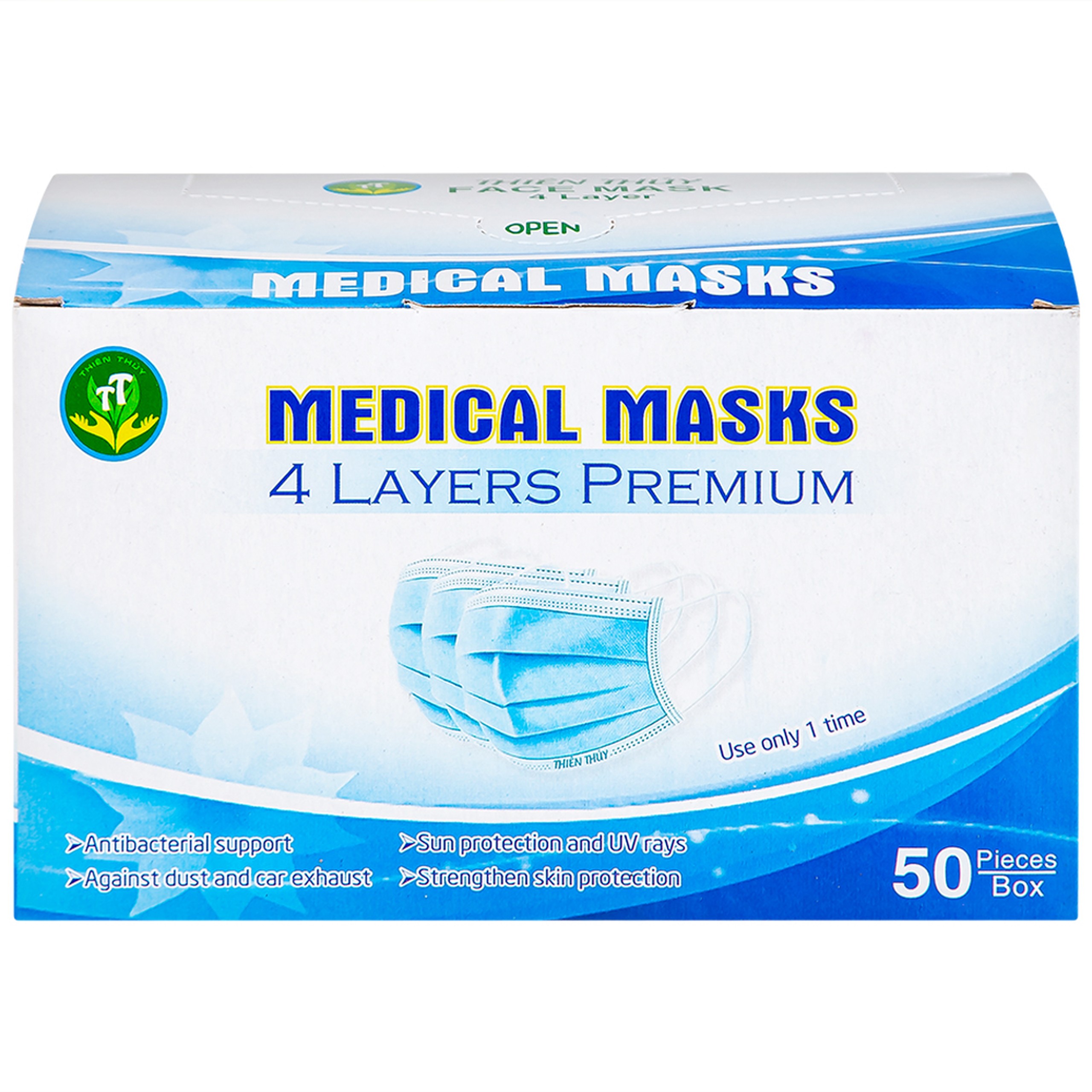 Khẩu trang 4 lớp Thiên Thủy màu xanh (50 cái) ngăn khói bụi, vi khuẩn