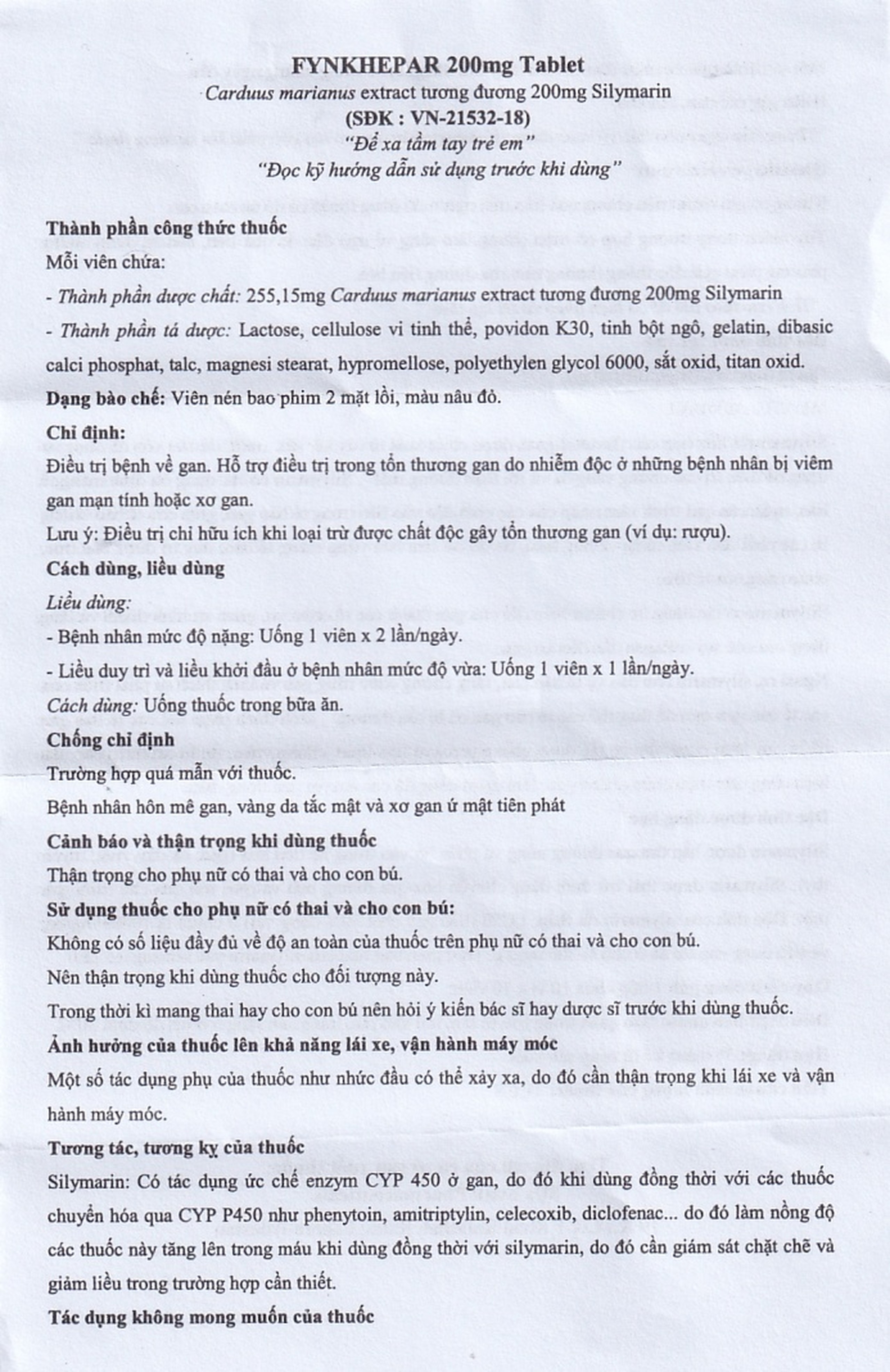 Thuốc Fynkhepar 200mg Fynk điều trị hỗ trợ các bệnh về gan do nhiễm độc (10 vỉ x 10 viên)