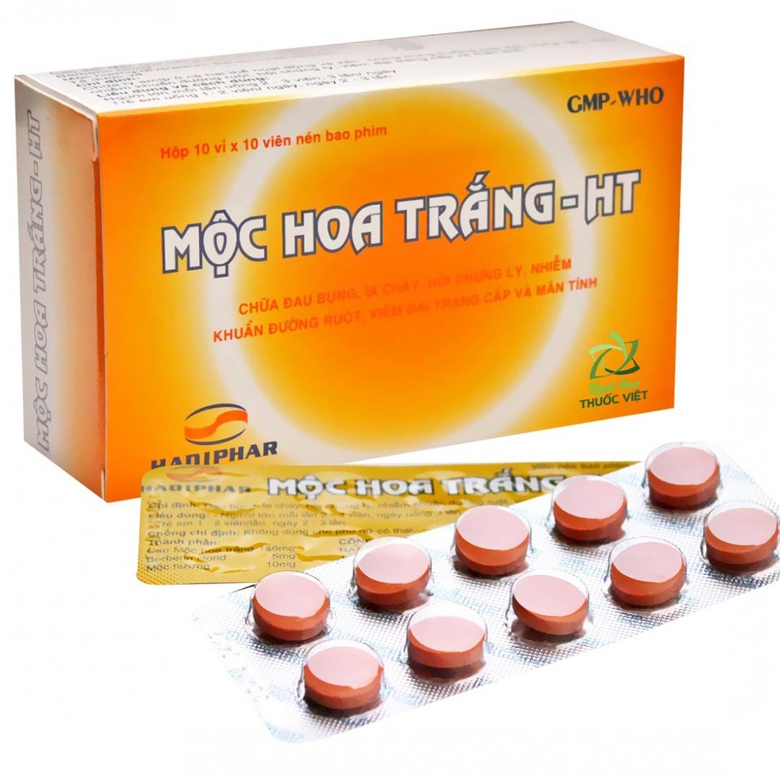 Viên nén Mộc Hoa Trắng - HT Hadiphar chữa lỵ amid ở cả thể hoạt động và thể kén (10 vỉ x 10 viên)