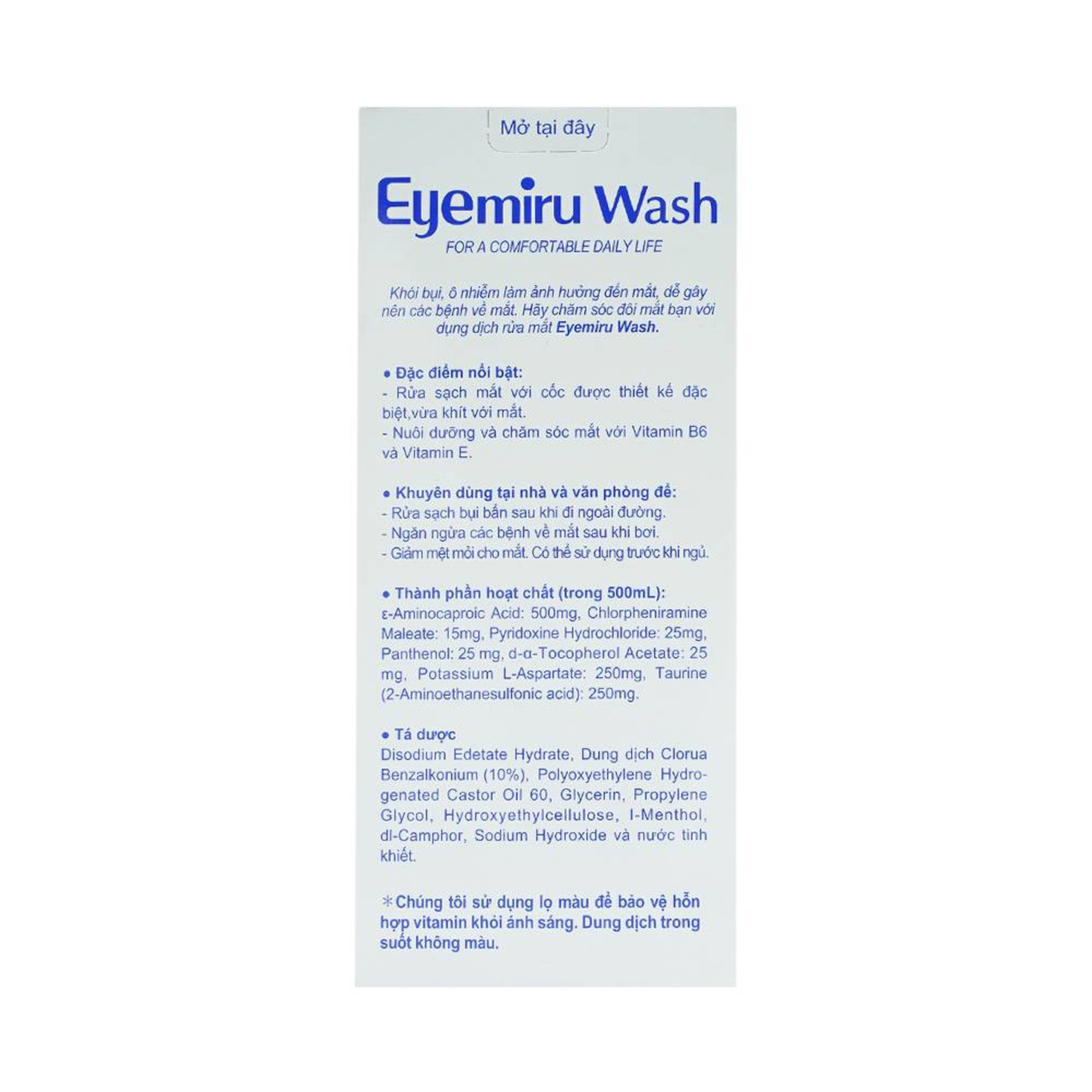 Dung dịch rửa mắt Eyemiru Wash Nitto Medic phòng chống bệnh về mắt (500ml)