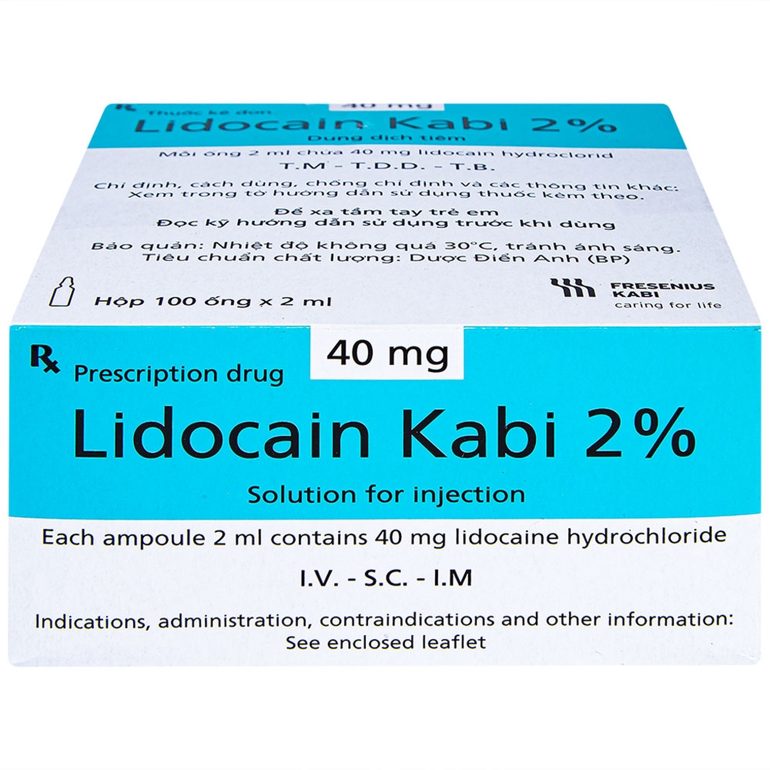 Dung dịch tiêm Lidocain Kabi 2% dùng để gây tê tại chỗ (100 ống x 2ml)