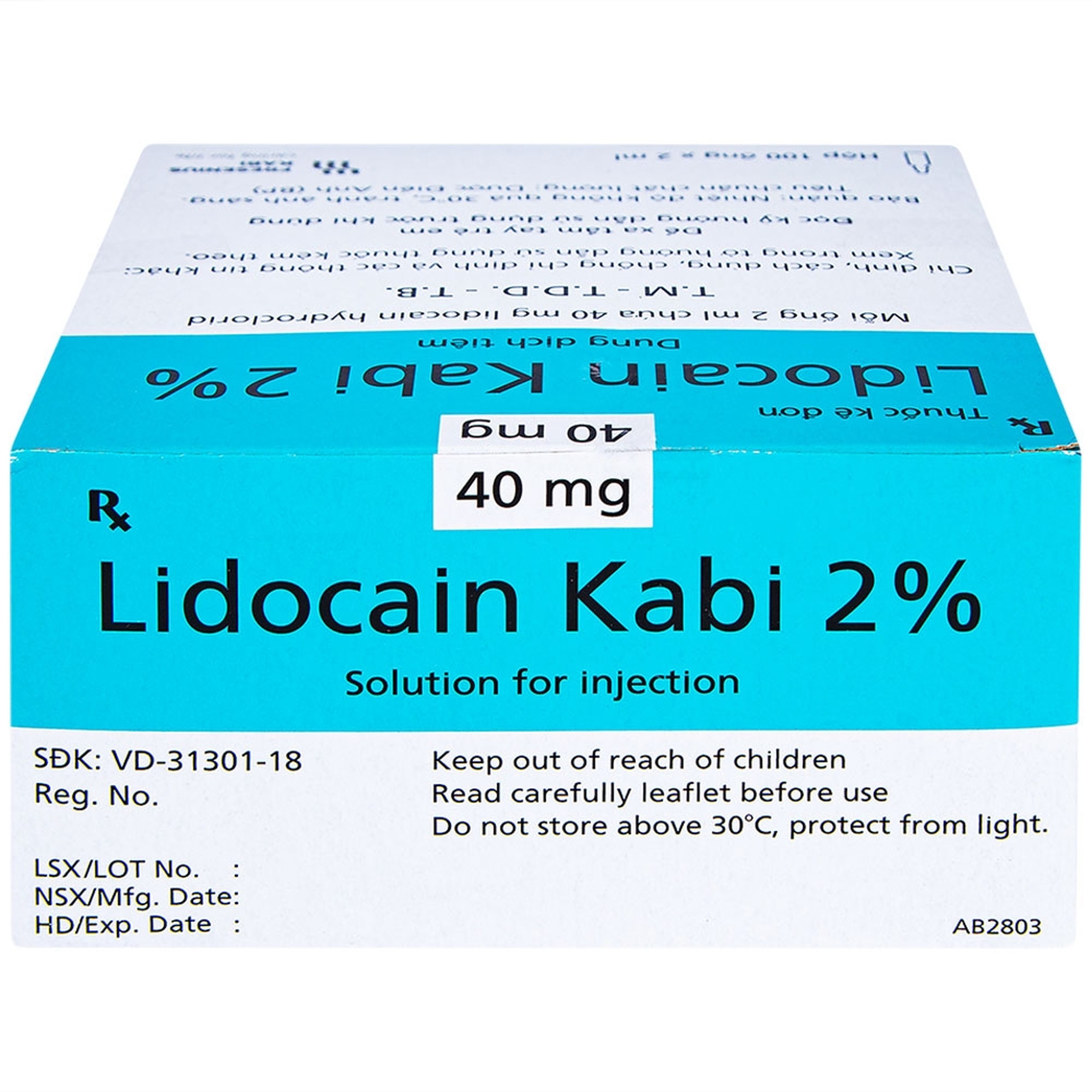 Dung dịch tiêm Lidocain Kabi 2% dùng để gây tê tại chỗ (100 ống x 2ml)