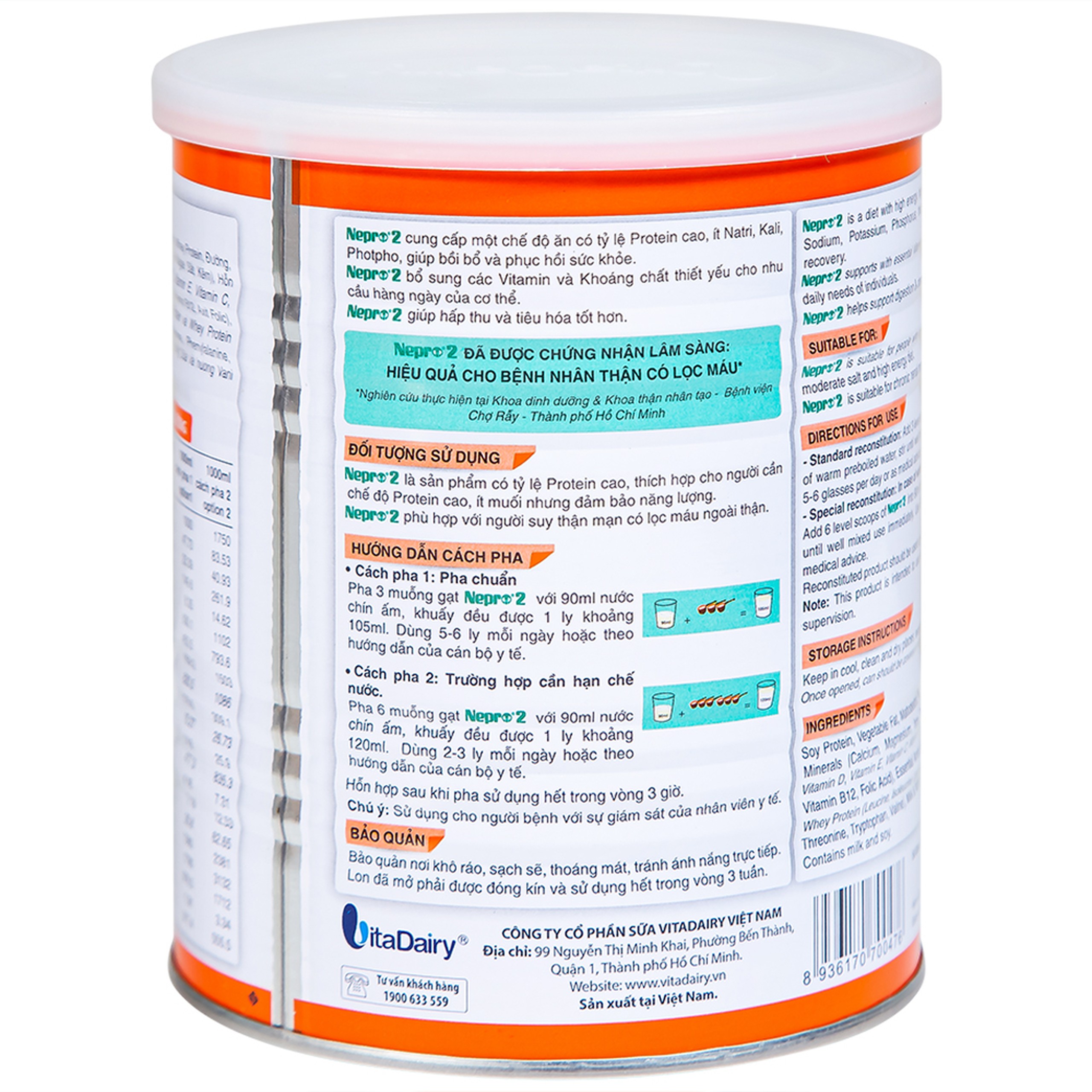 Sữa bột Nepro 2 VitaDairy bổ sung dinh dưỡng giàu protein dành cho người bệnh thận (400g)