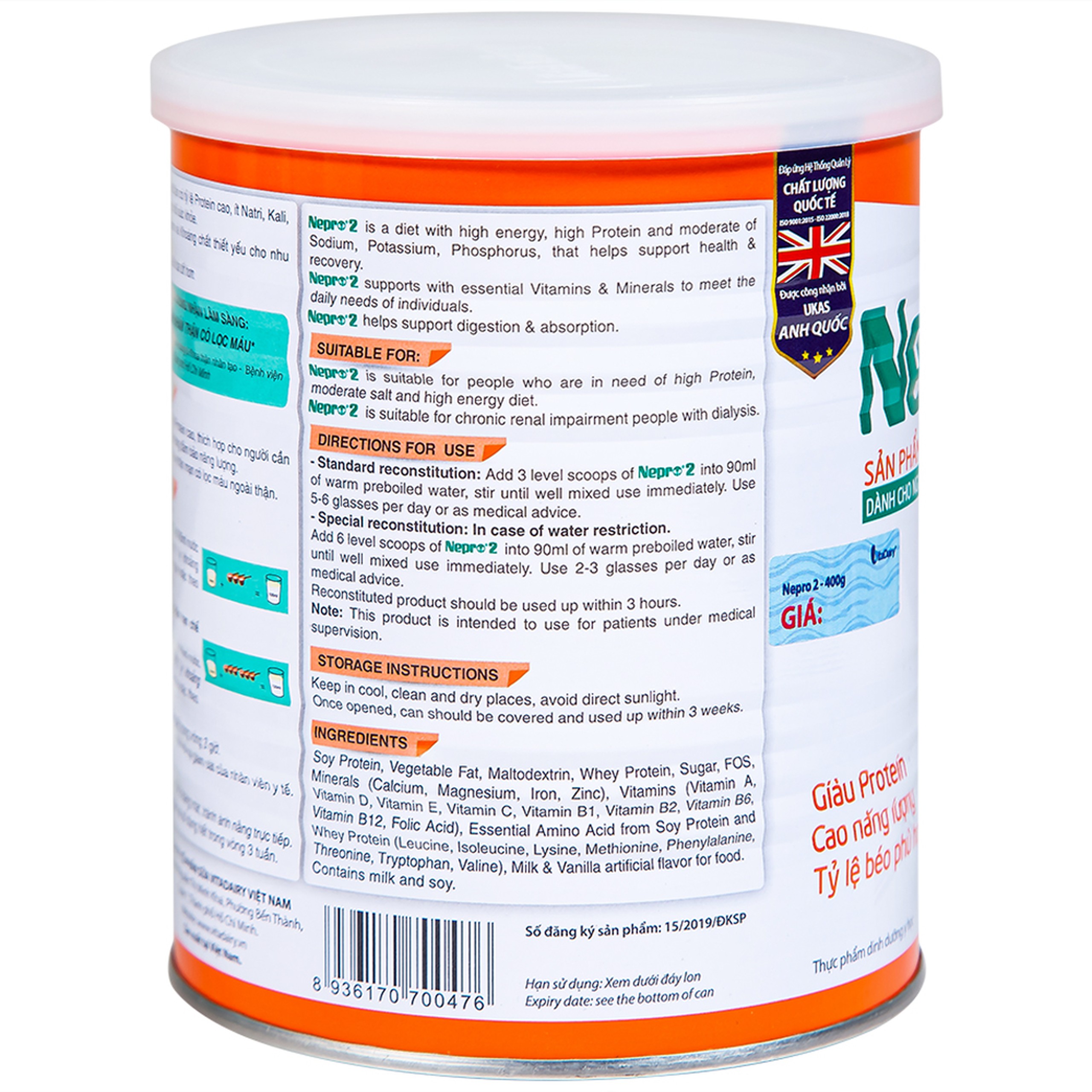 Sữa bột Nepro 2 VitaDairy bổ sung dinh dưỡng giàu protein dành cho người bệnh thận (400g)