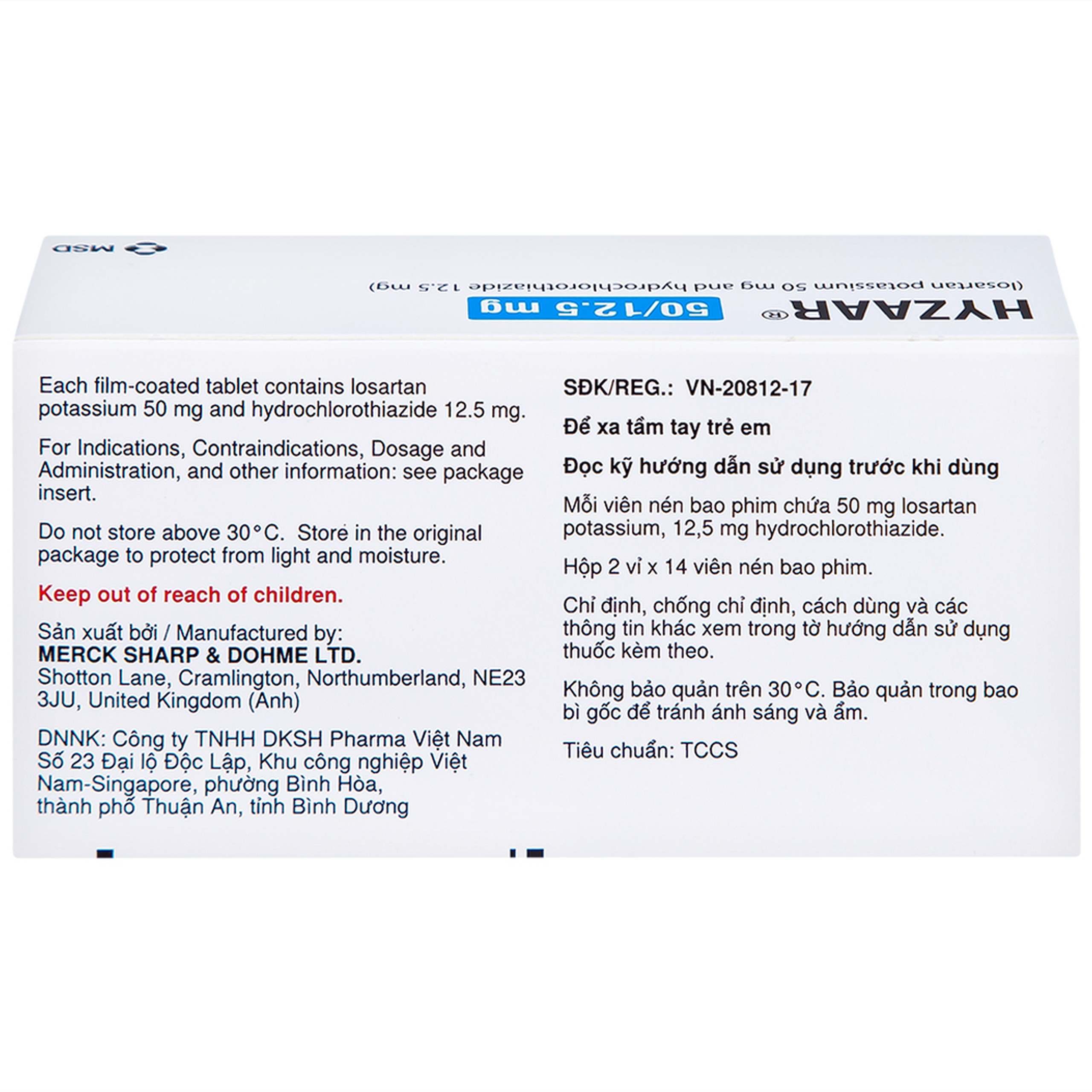 Thuốc Hyzaar 50mg/12.5mg MSD điều trị tăng huyết áp (2 vỉ x 14 viên)