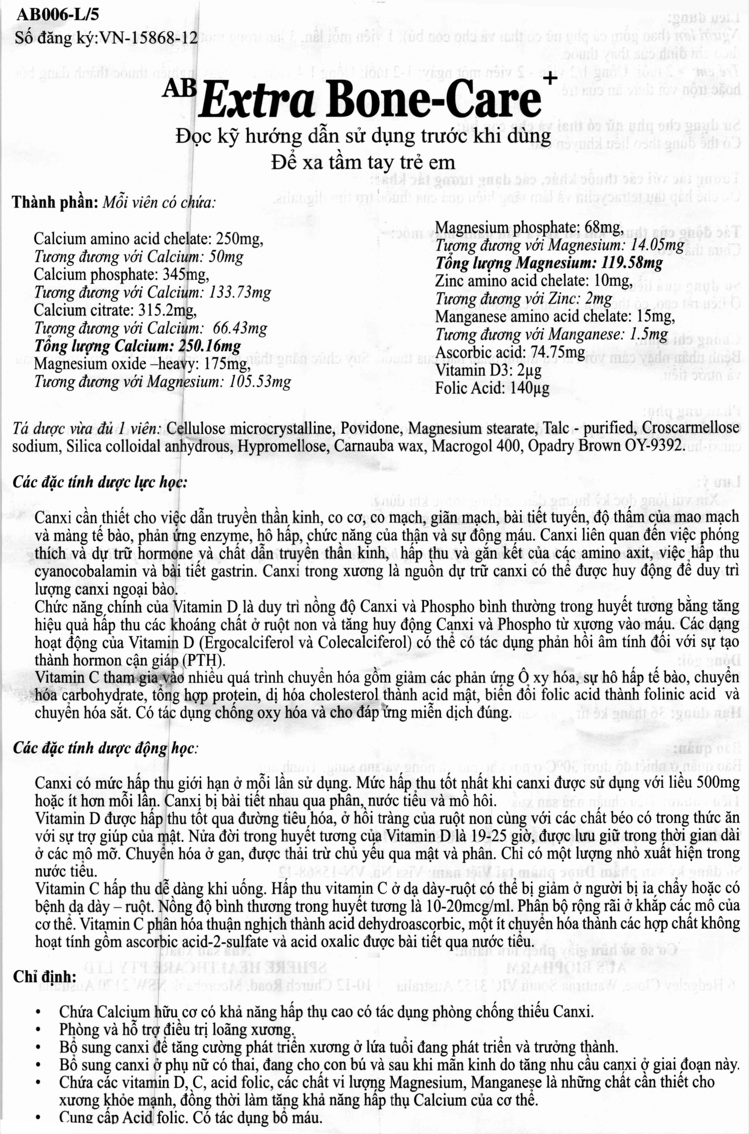 Thuốc AB ExtraBone-Care+ Aus Biopharm phòng và điều trị loãng xương, bổ sung canxi (6 vỉ x 10 viên)