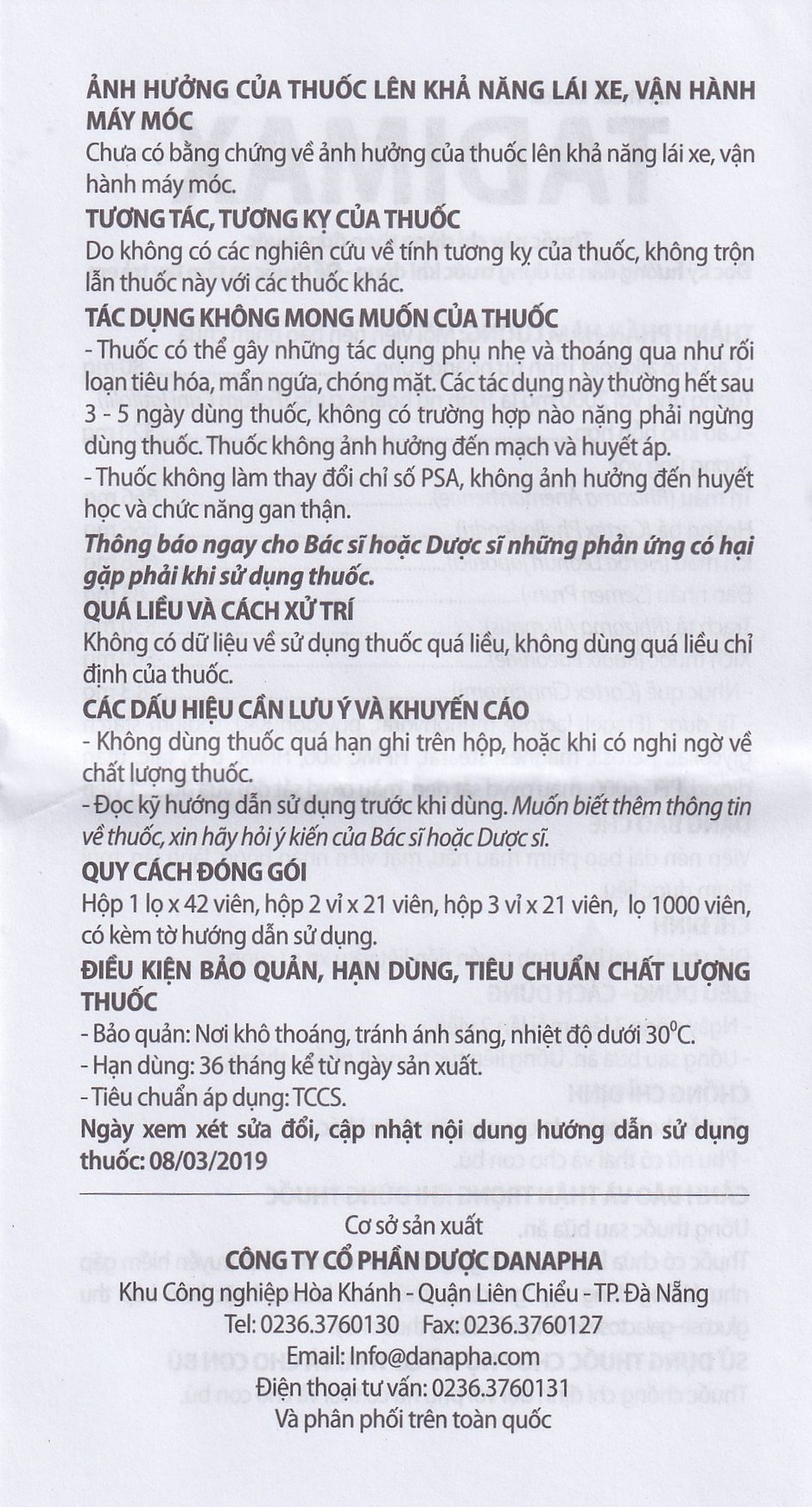 Thuốc Tadimax Danapha điều trị phì đại lành tính tuyến tiền liệt và u xơ tử cung (2 vỉ x 21 viên)