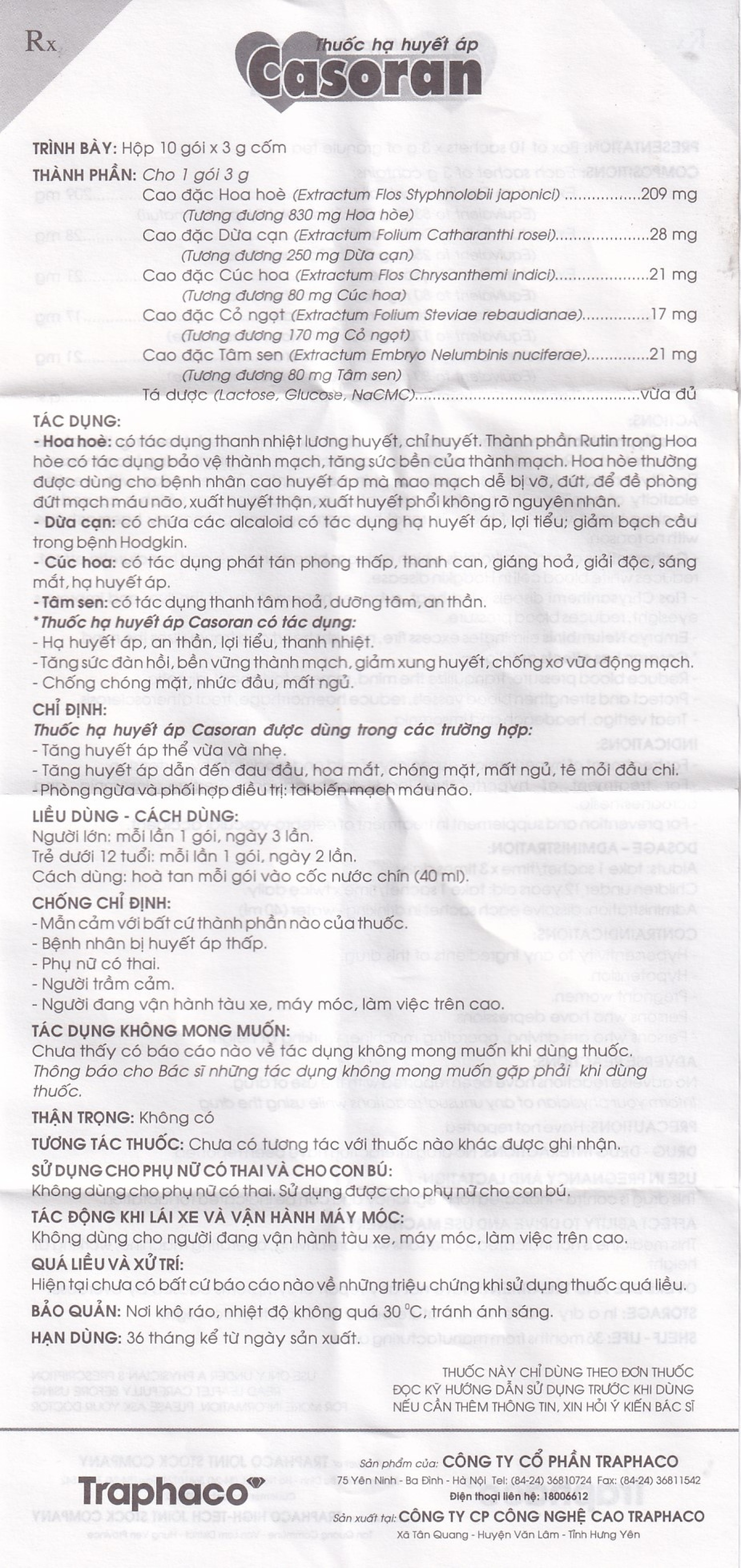 Thuốc Casoran Traphaco điều trị tăng huyết áp (5 vỉ x 20 viên)