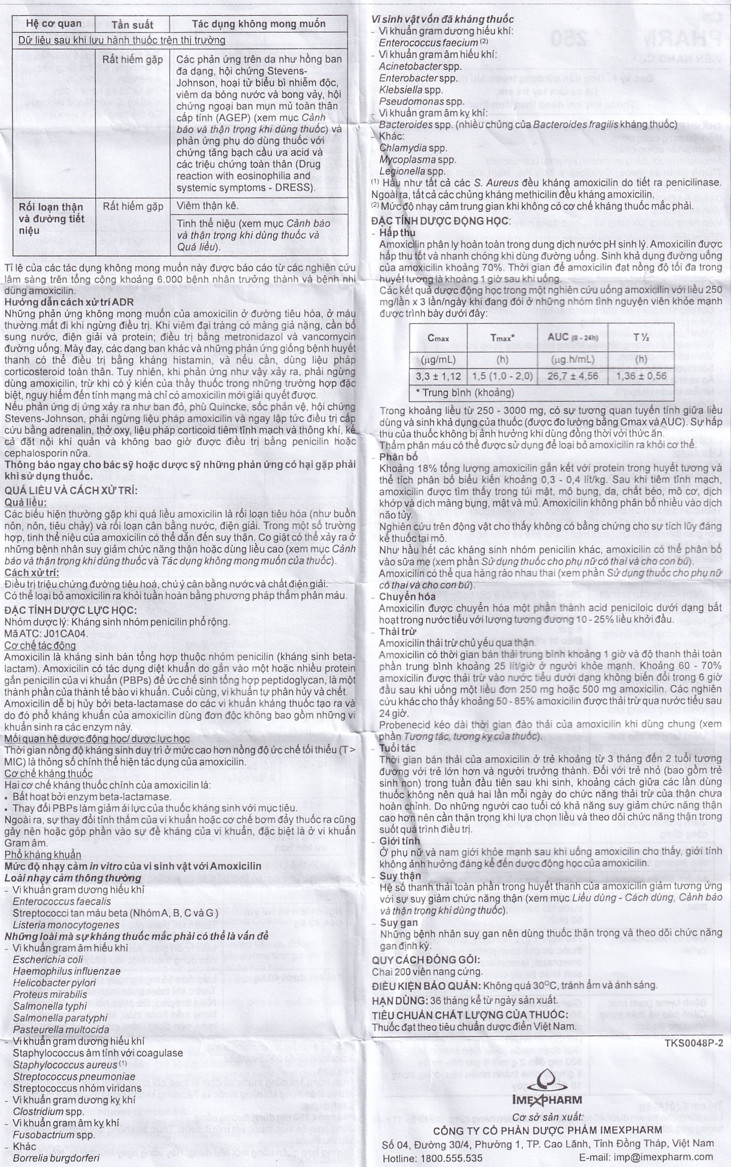 Thuốc Pharmox 250 Imexpharm điều trị các chứng nhiễm khuẩn, viêm xoang cấp (200 viên)