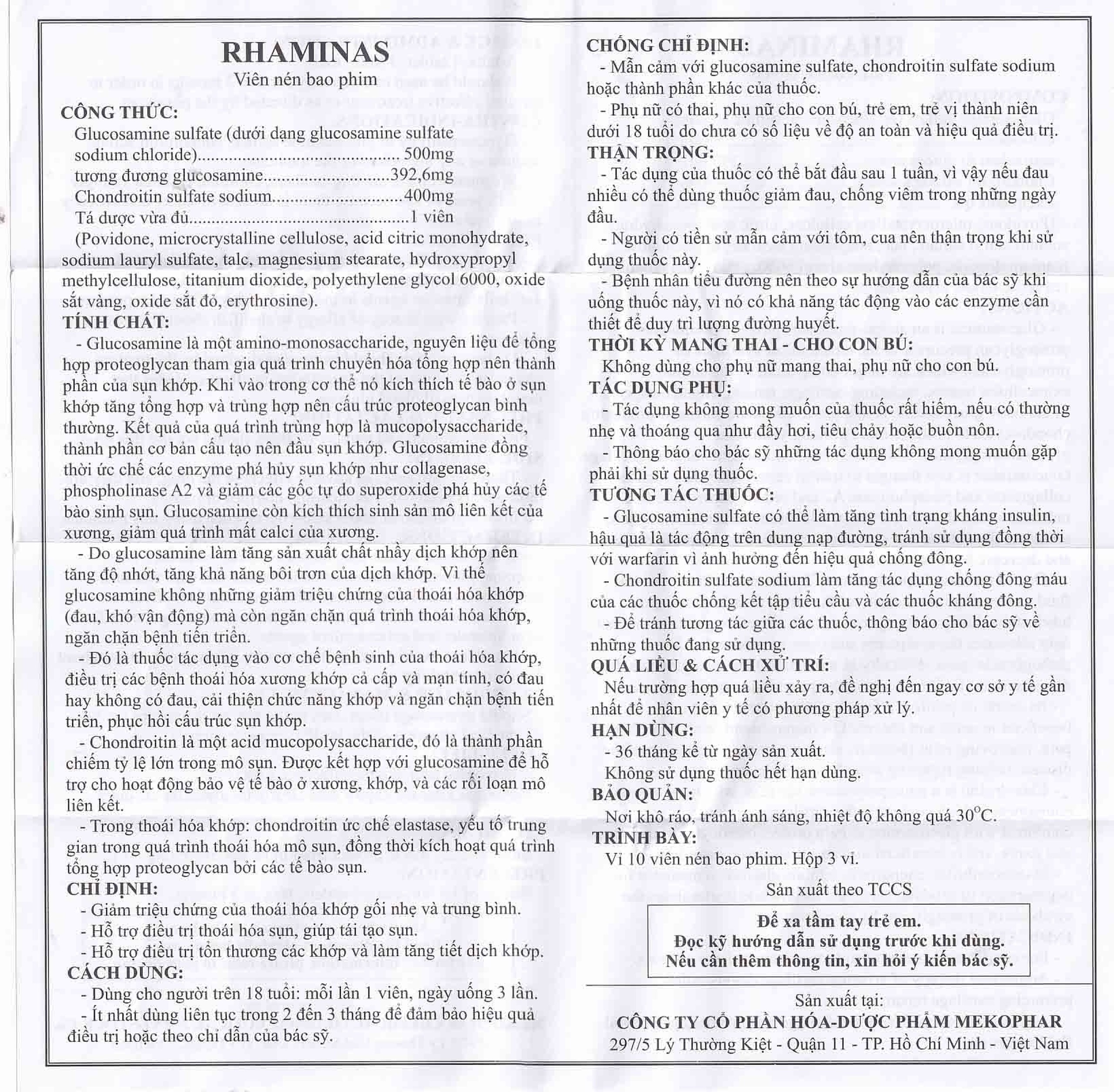 Thuốc Rhaminas Mekophar giảm thoái hóa khớp gối nhẹ, trung bình (3 vỉ x 10 viên)