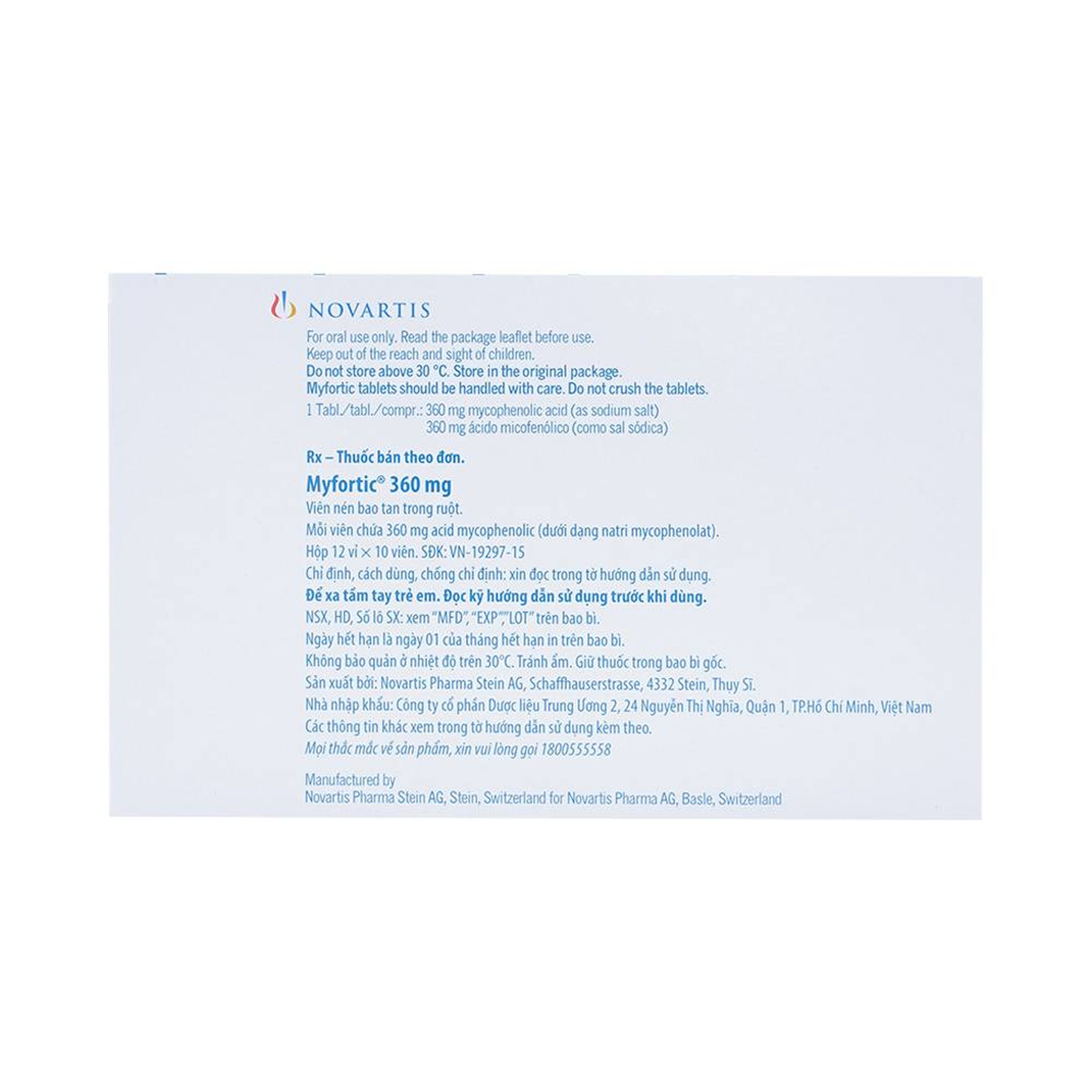 Viên nén Myfortic 360mg Novartis dùng cho bệnh nhân ghép thận dị gen (12 vỉ x 10 viên) 