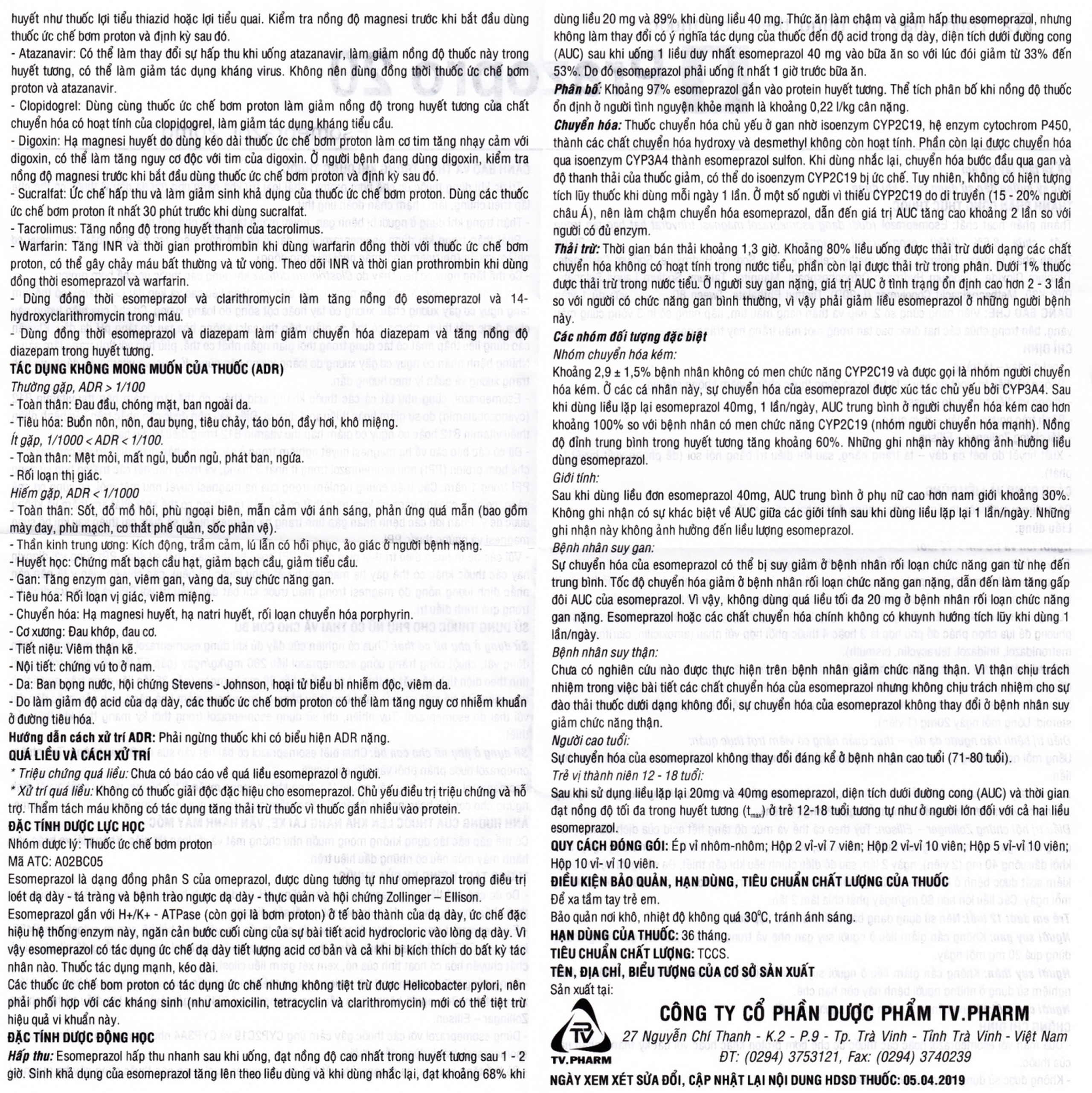 Thuốc Prazopro 20 TV.Pharm điều trị loét dạ dày, tá tràng lành tính (2 vỉ x 7 viên)