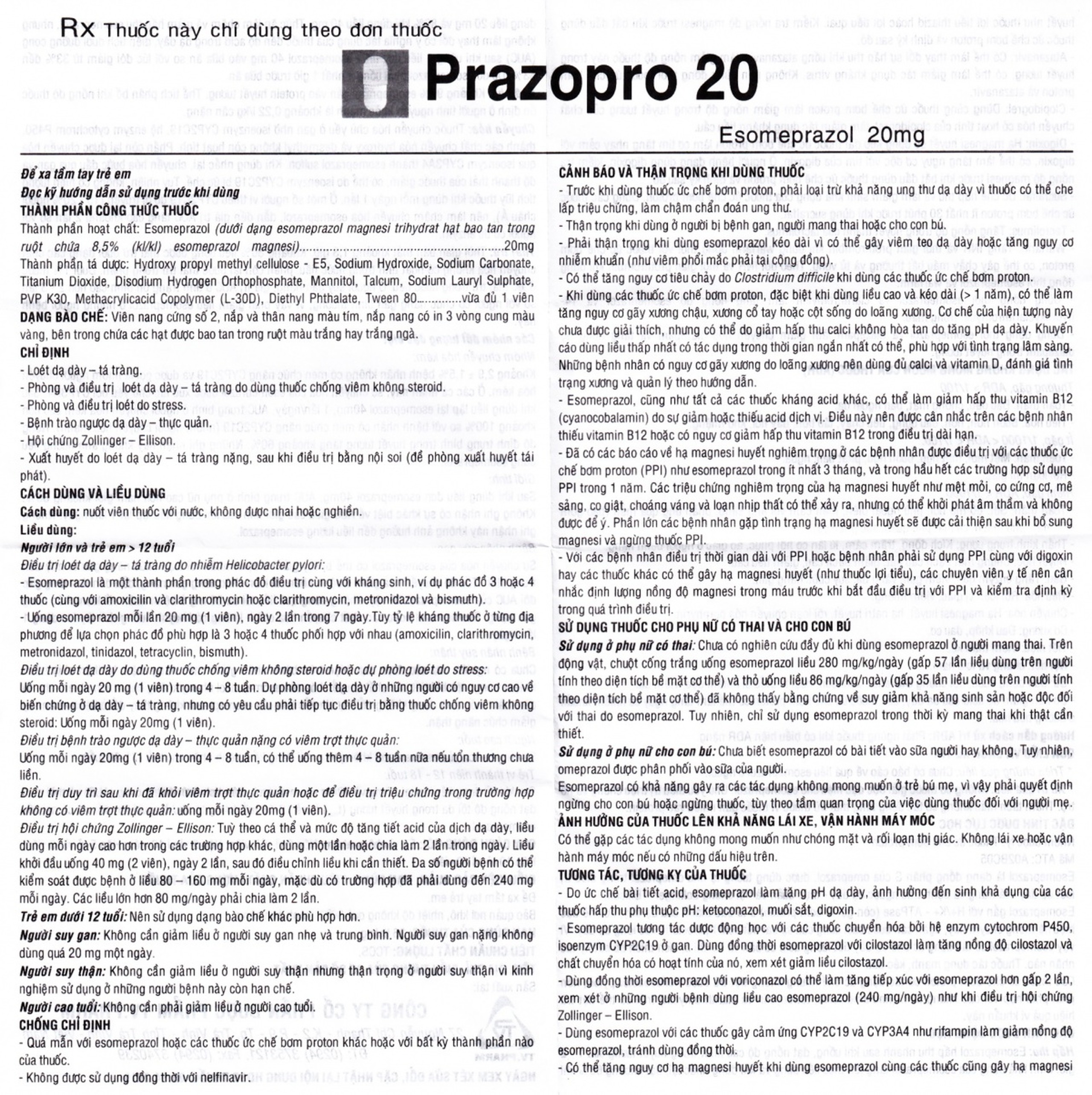 Thuốc Prazopro 20 TV.Pharm điều trị loét dạ dày, tá tràng lành tính (2 vỉ x 7 viên)
