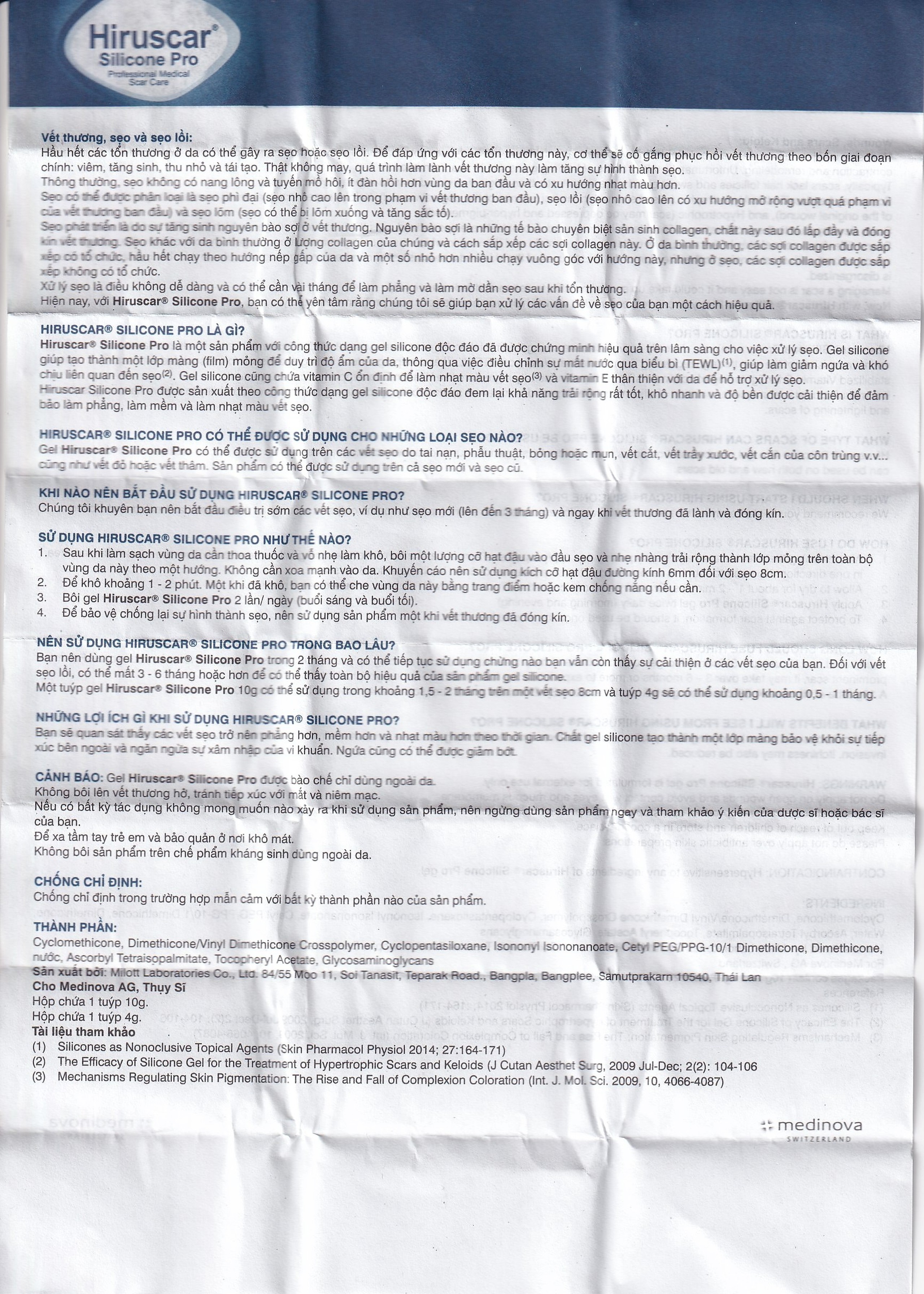 Gel bôi Hiruscar Silicone Pro mờ sẹo mổ, to lồi phì đại (10g)