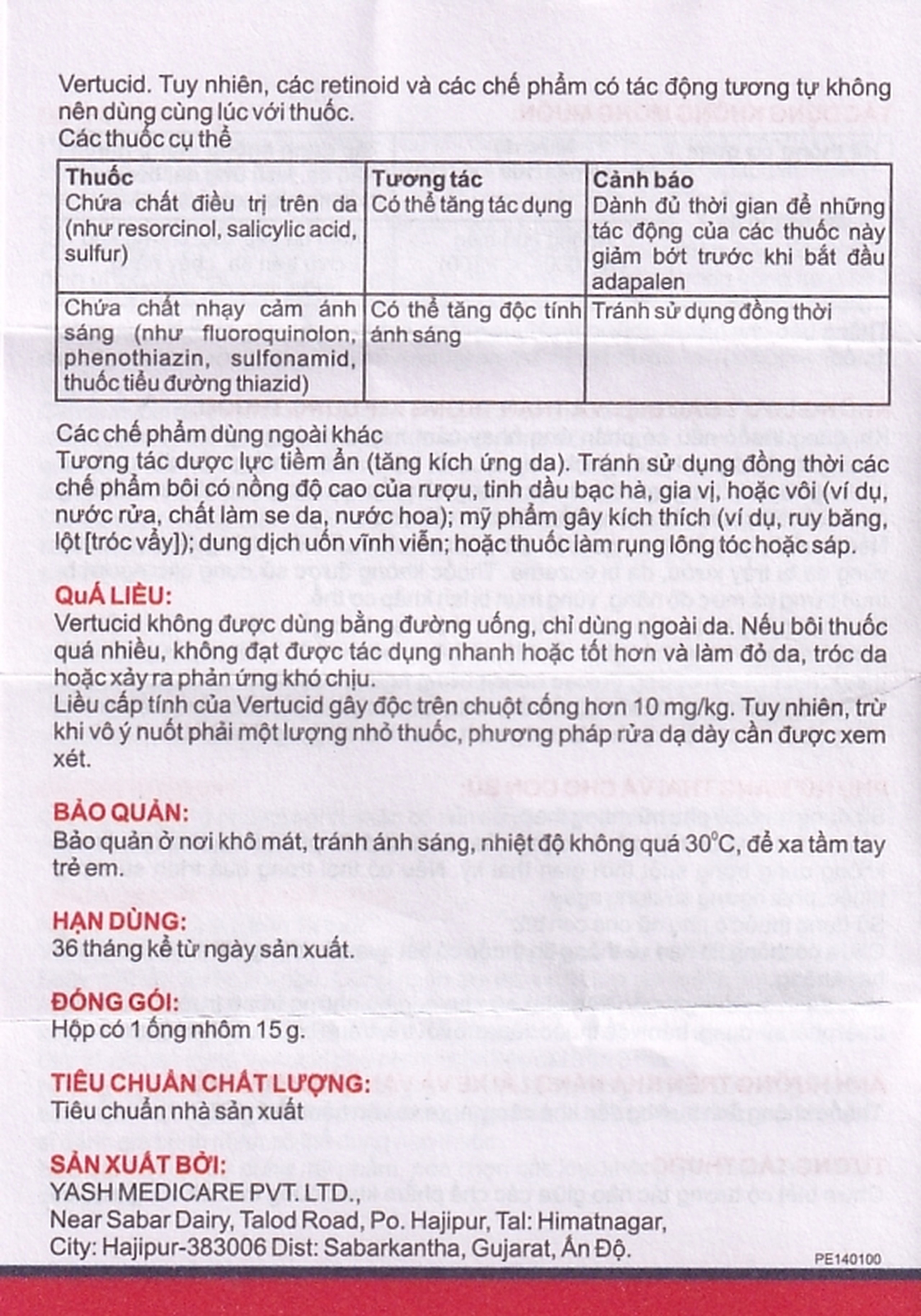 Gel Vertucid Yash Medicare điều trị mụn trứng cá nhẹ đến vừa (15g)