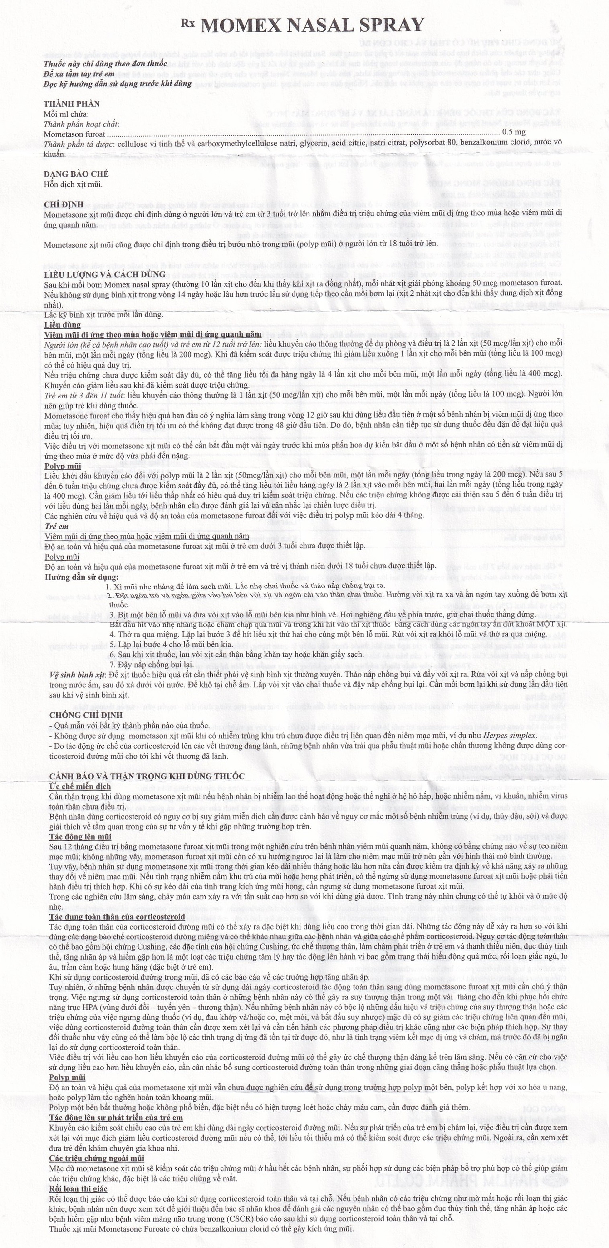 Hỗn dịch xịt mũi Momex Nasal Spray Hanlim điều trị viêm mũi theo mùa (18ml)