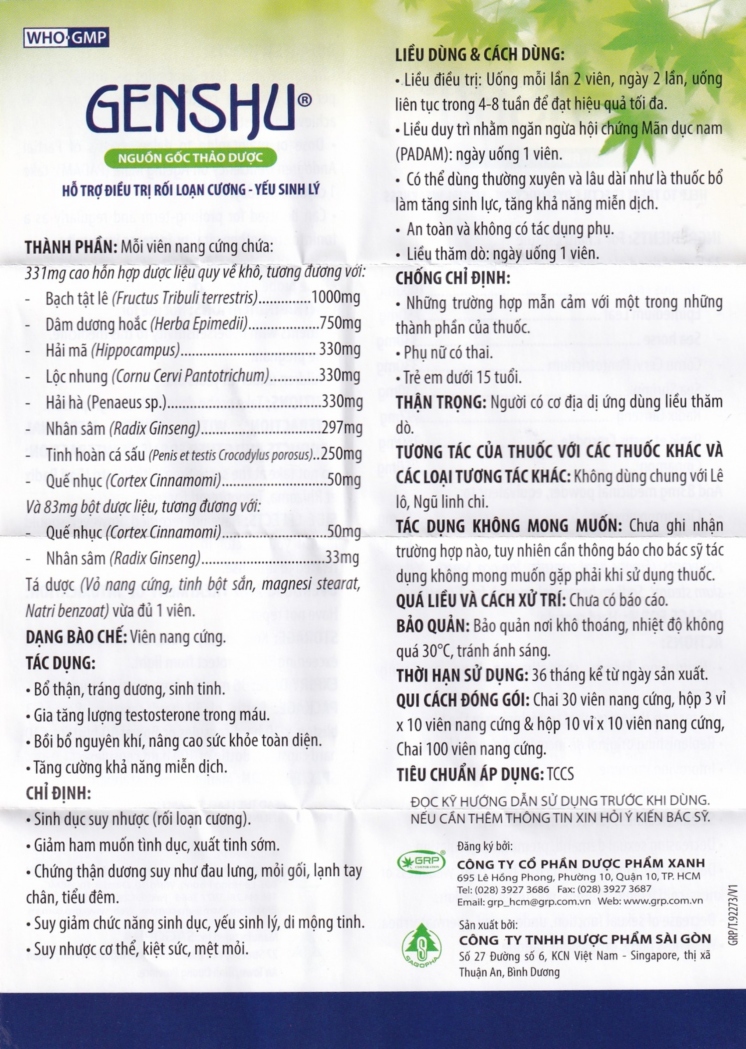 Thuốc Genshu Sagopha hỗ trợ điều trị rối loạn cương, yếu sinh lý (3 vỉ x 10 viên)