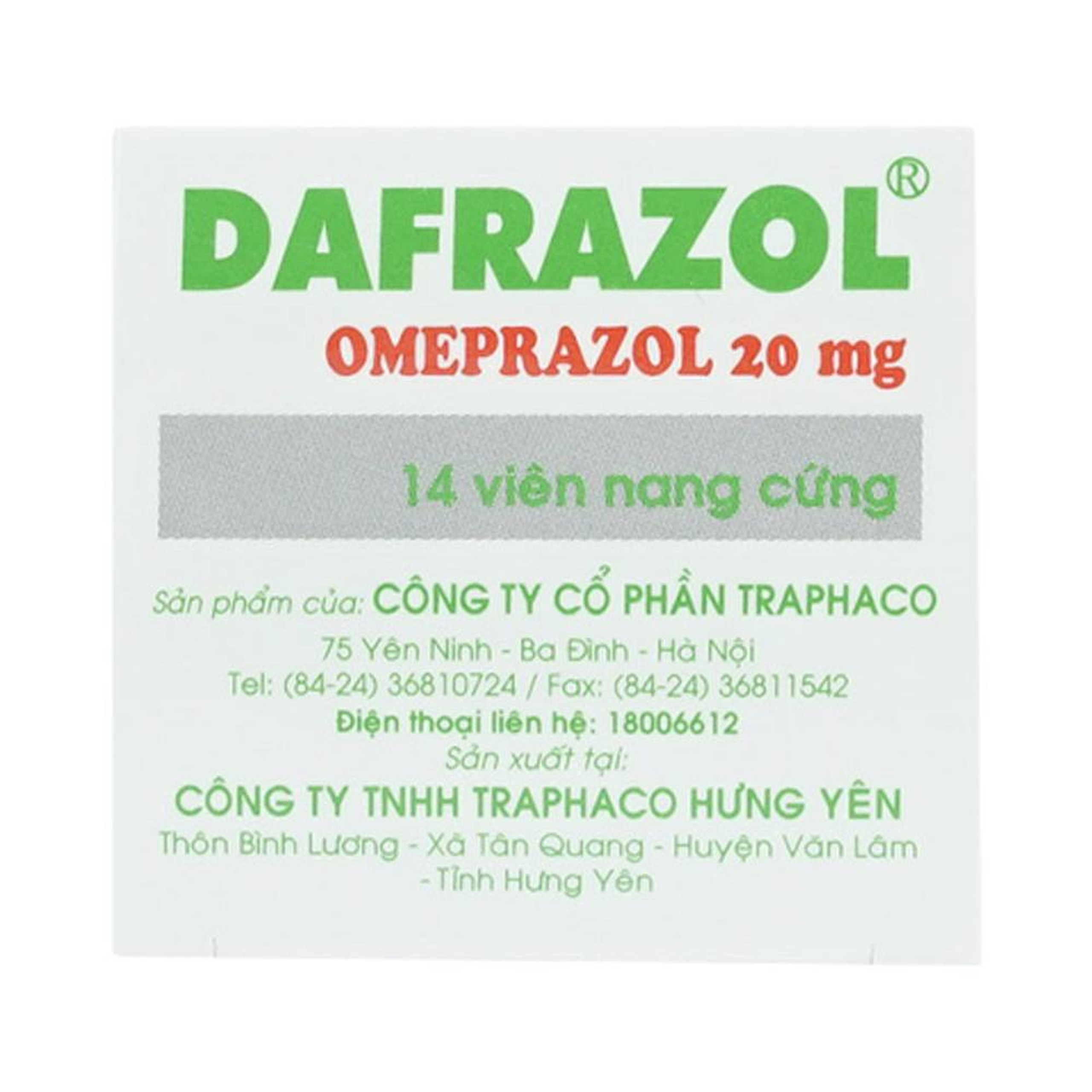 Thuốc Dafrazol  Traphaco điều trị và phòng ngừa loét dạ dày tá tràng, viêm thực quản trào ngược (14 viên)