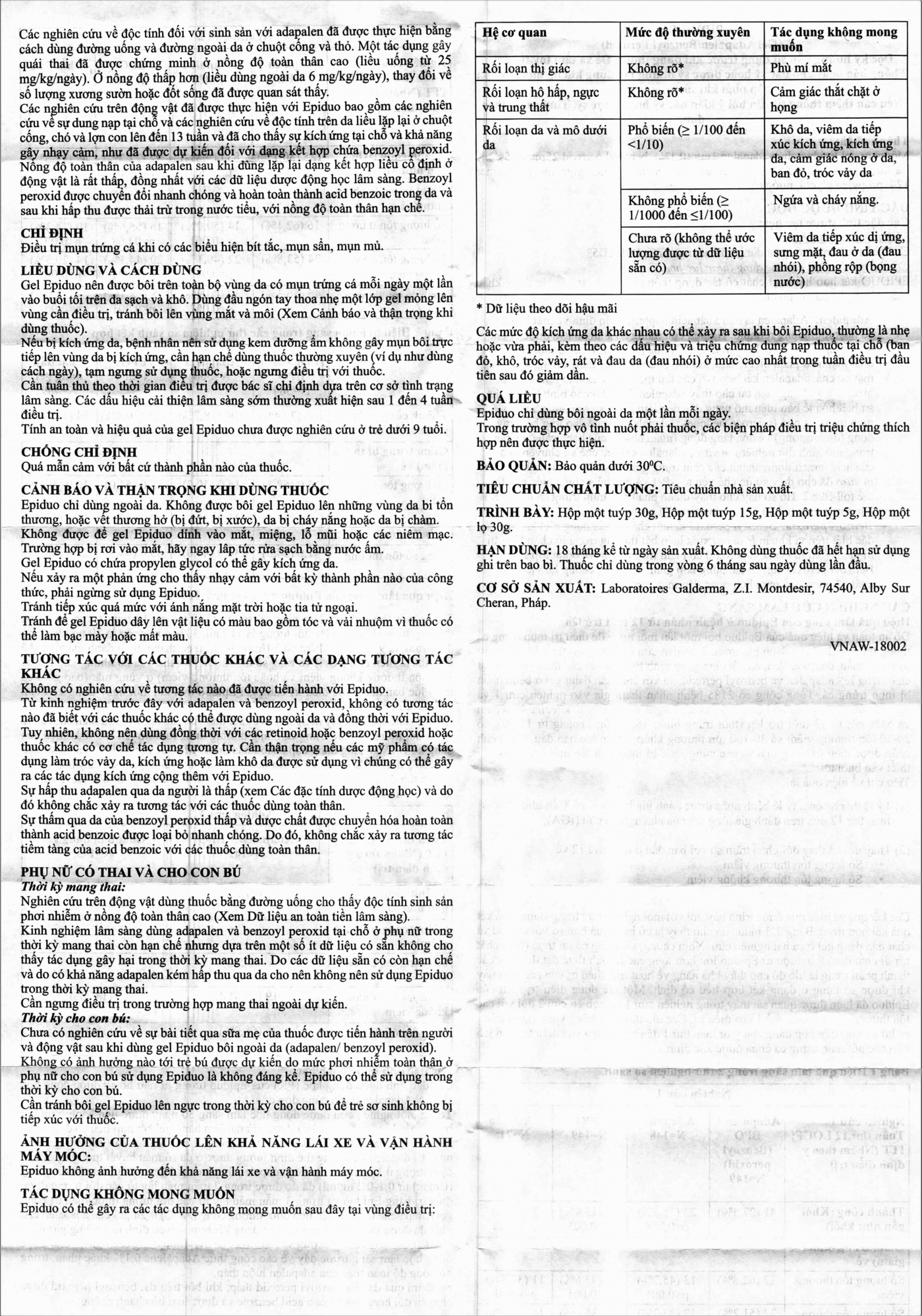 Gel bôi ngoài da Epiduo 0.1%/2.5% Galderma điều trị mụn trứng cá (15g)