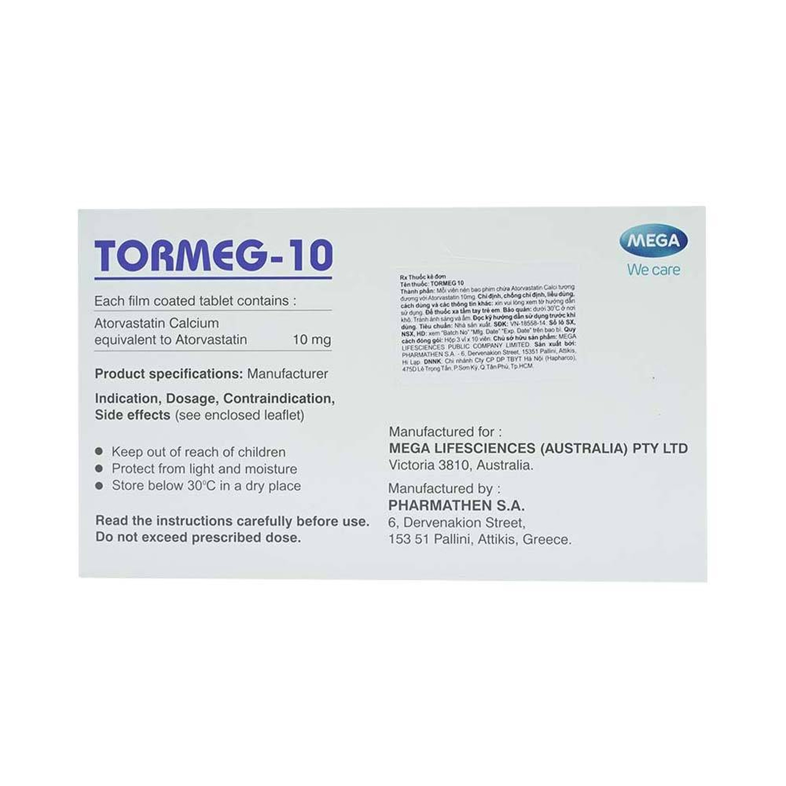 Thuốc Tormeg-10 MEGA We care ngăn ngừa bệnh tim mạch, tăng mỡ máu (3 vỉ x 10 viên)