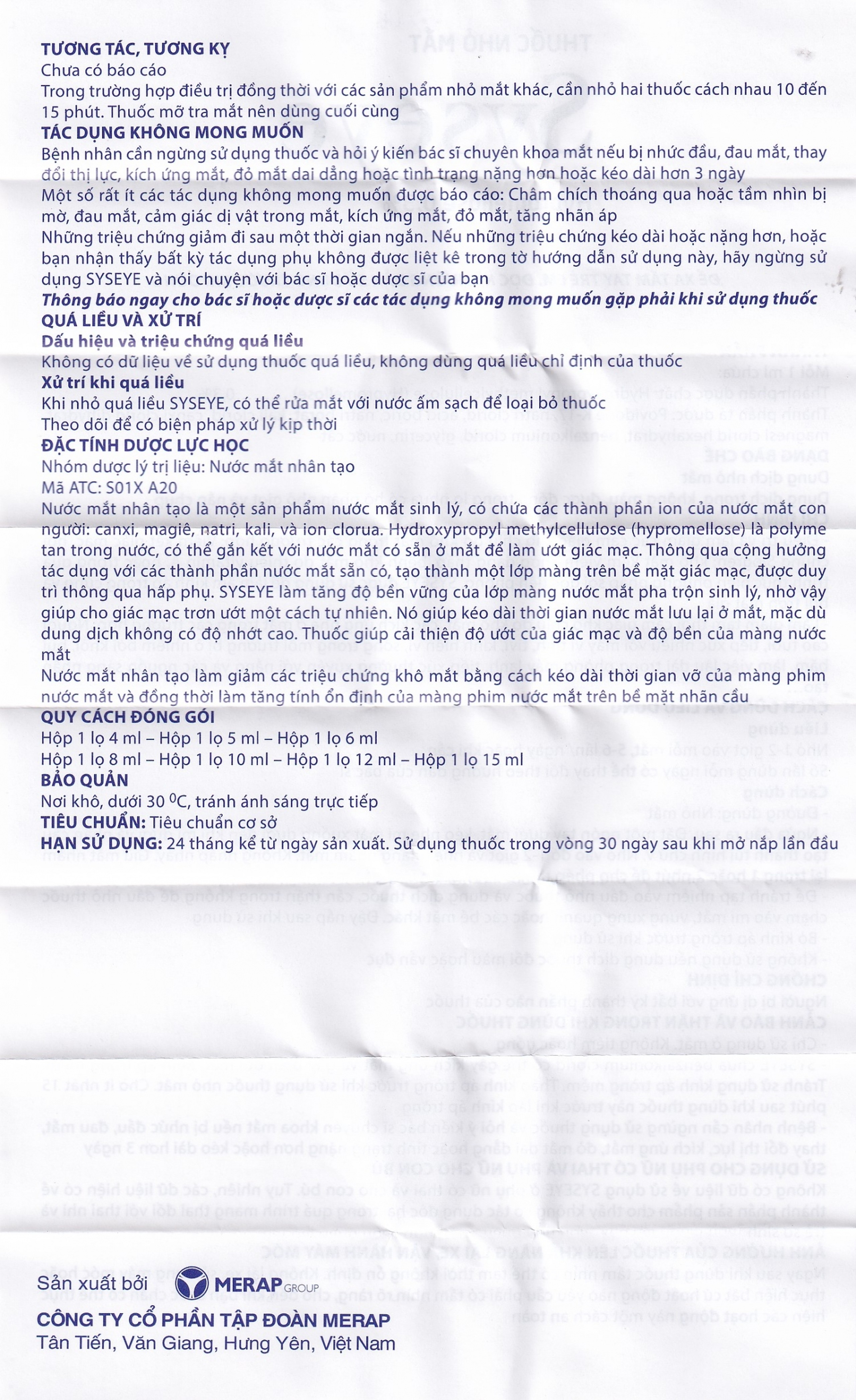 Thuốc nhỏ mắt Syseye Merap điều trị và làm giảm cảm giác khó chịu do khô mắt (10ml)