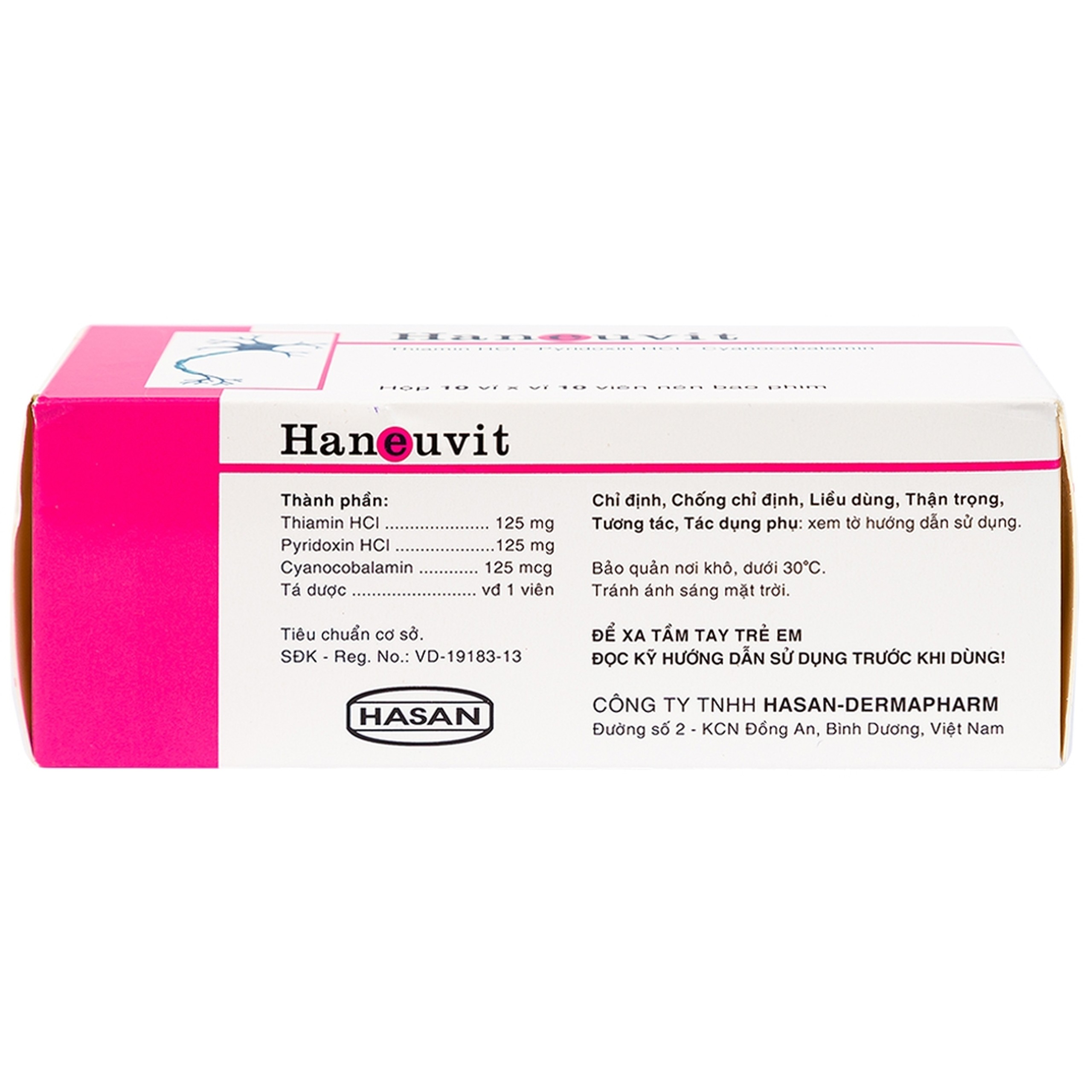 Thuốc Haneuvit Hasan điều trị rối loạn do thiếu vitamin B1, B6, B12 (10 vỉ x 10 viên)