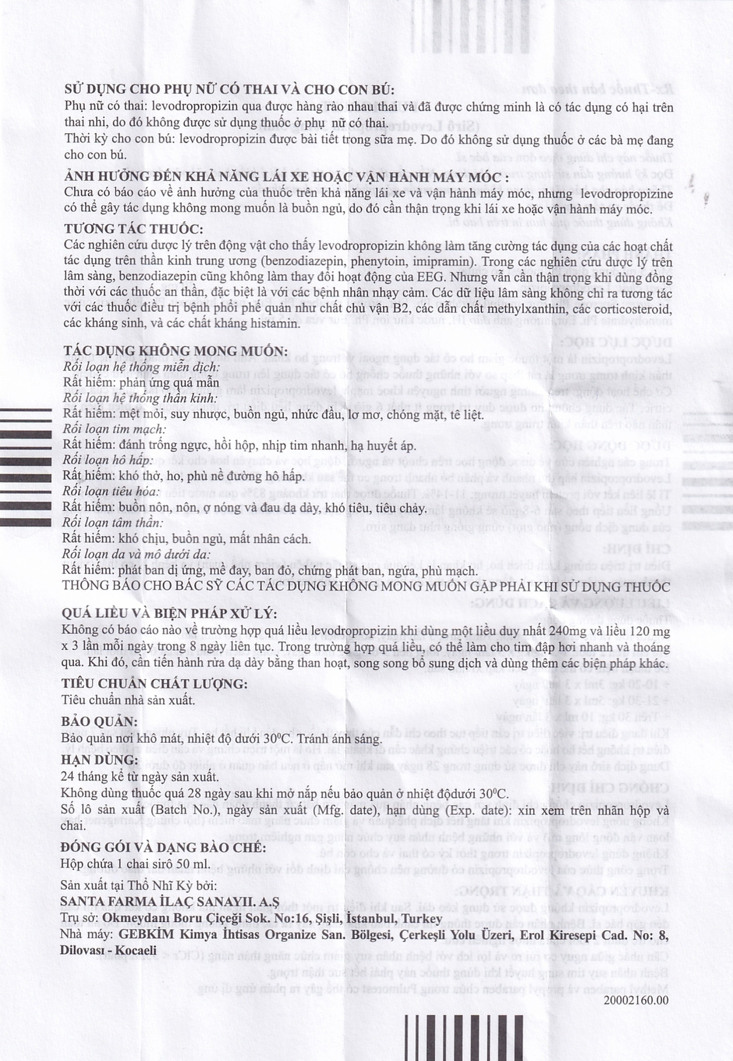 Siro Pulmorest Santa điều trị triệu chứng kích thích ho, ho khan (50ml)