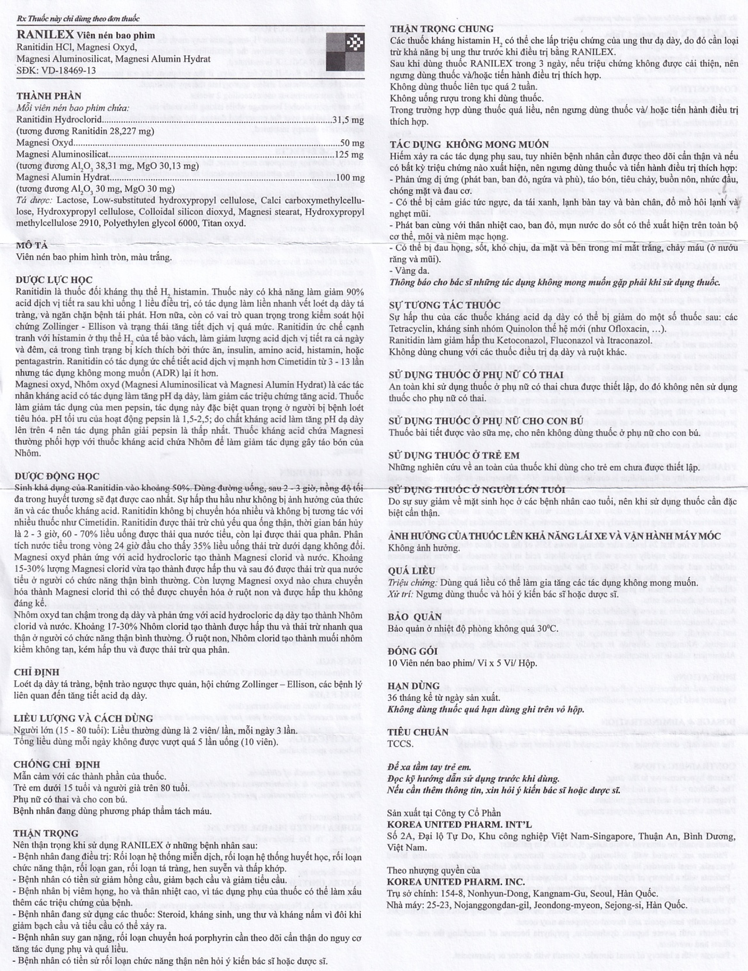 Thuốc Ranilex Korea United điều trị loét dạ dày, tá tràng (5 vỉ x 10 viên)