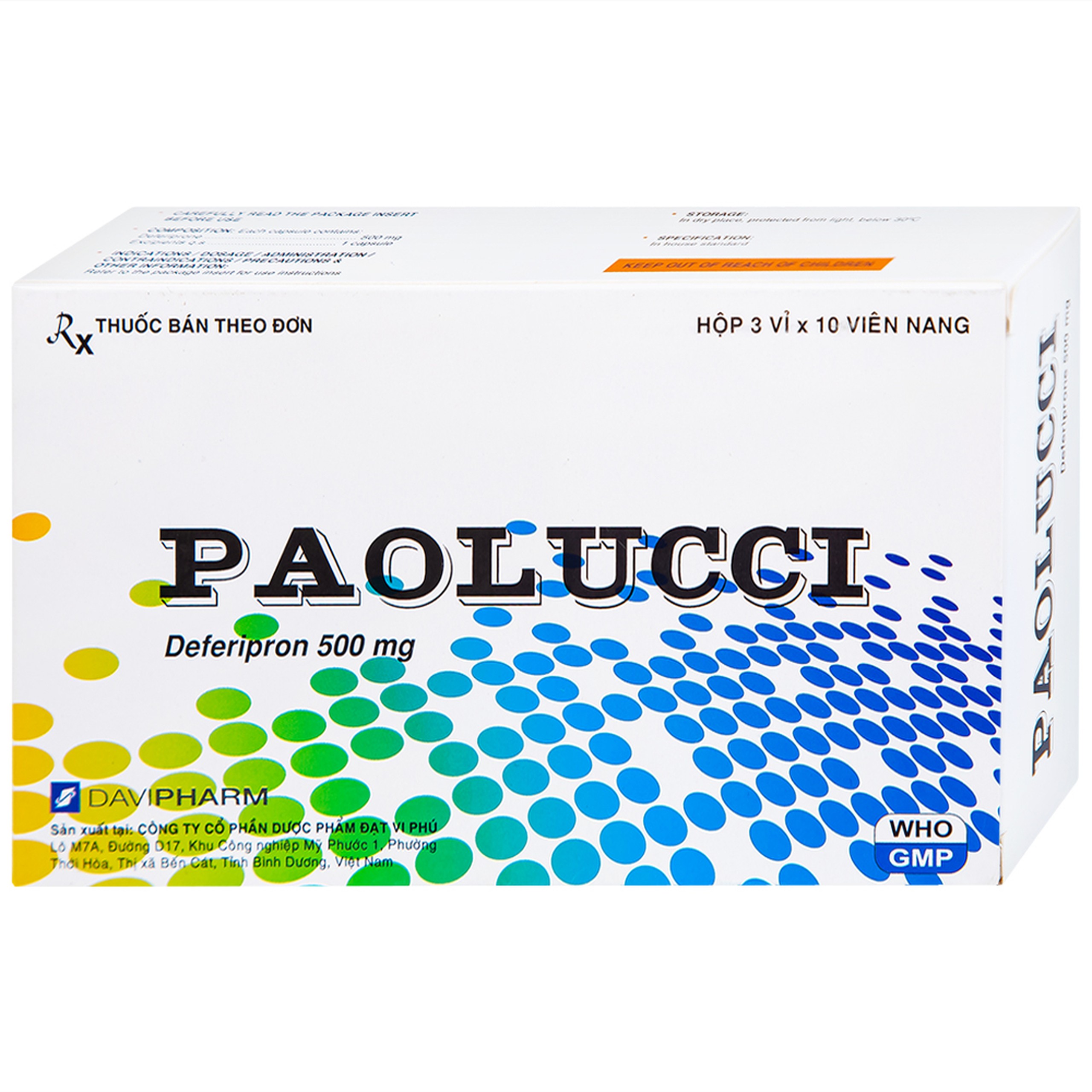 Thuốc Paolucci 500mg DaViPharm điều trị dư thừa sắt trong cơ thể (3 vỉ x 10 viên)