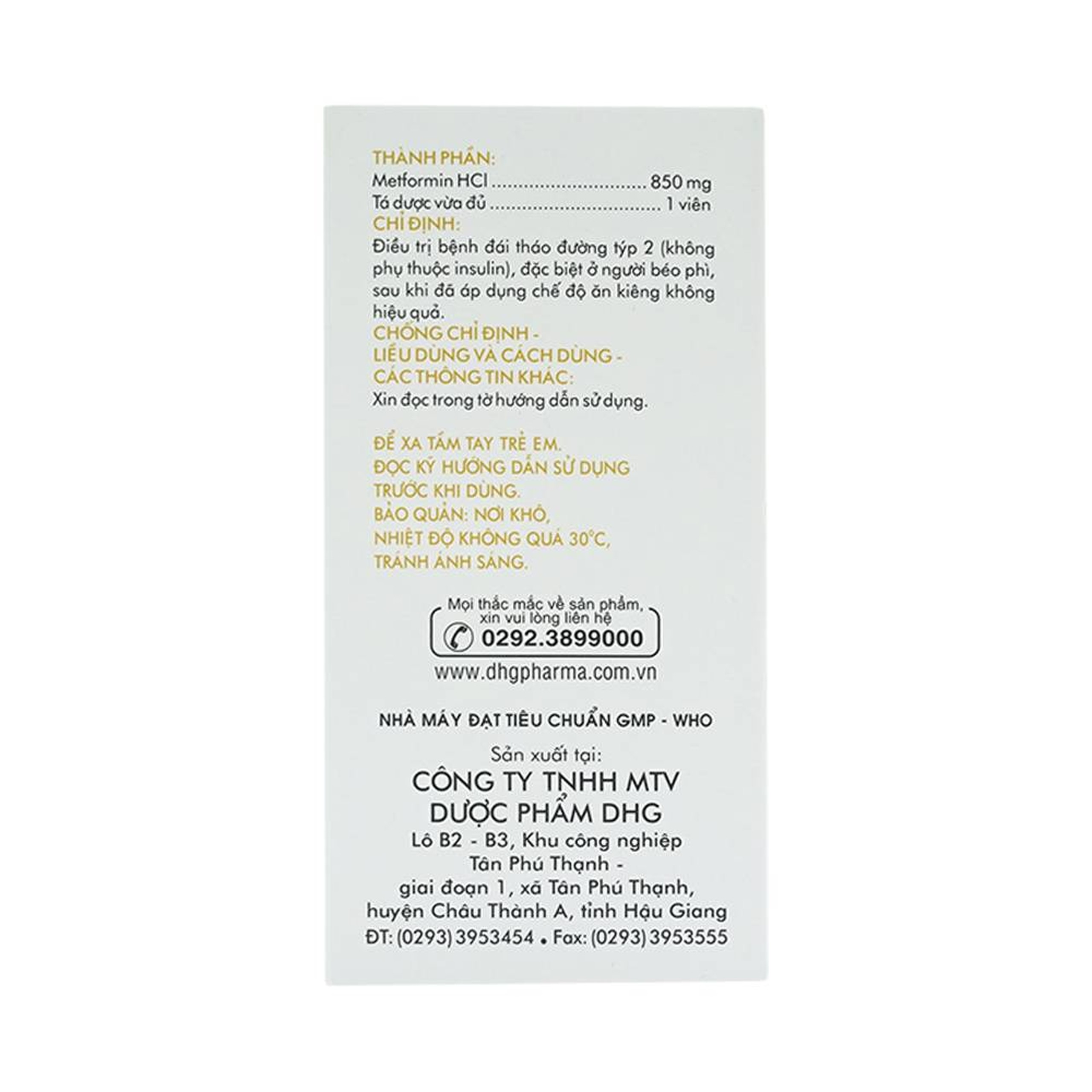 Thuốc Glumeform 850 DHG điều trị bệnh đái tháo đường típ 2 (10 vỉ x 5 viên)