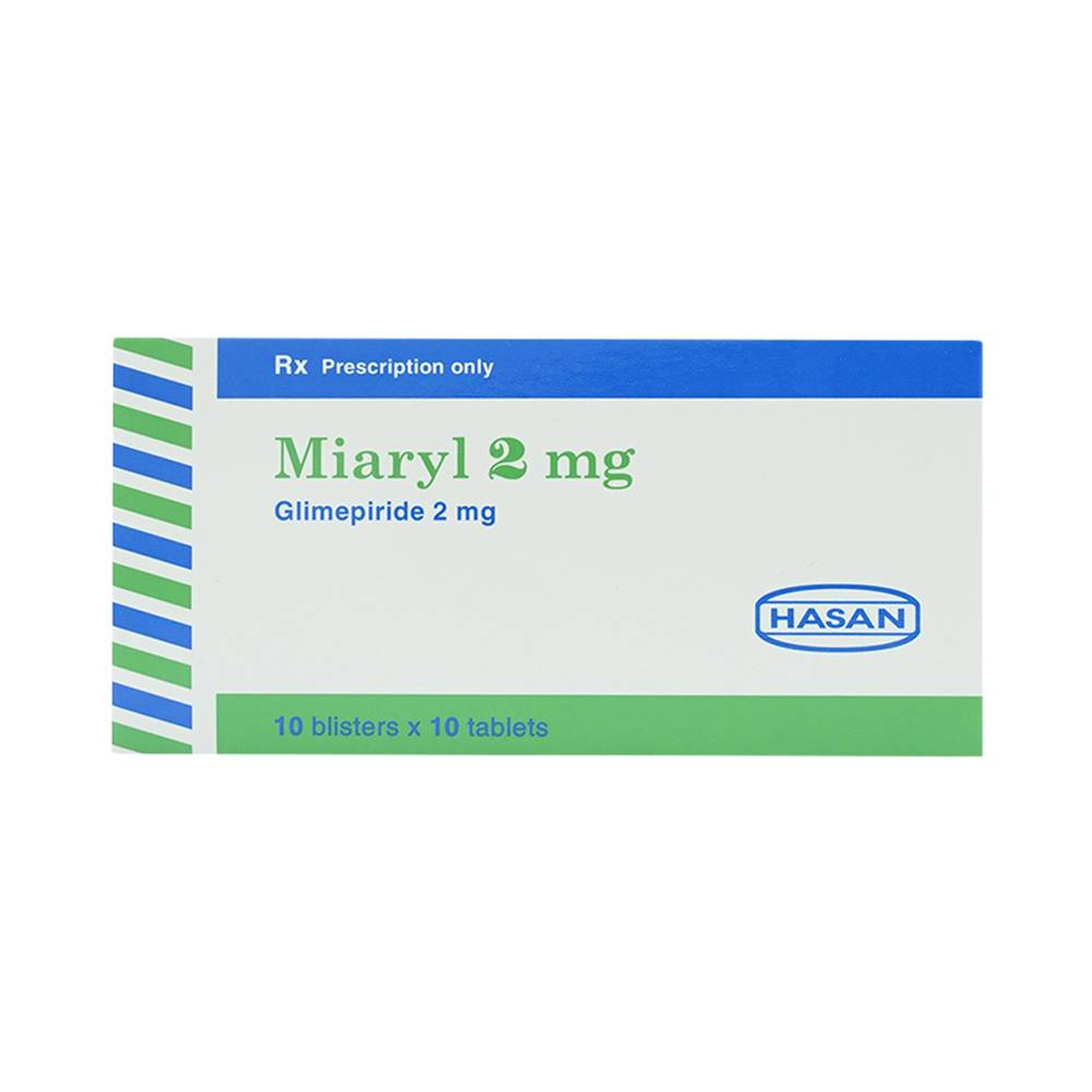Viên nén Miaryl 2mg Hasan điều trị đái tháo đường típ 2 (10 vỉ x 10 viên)