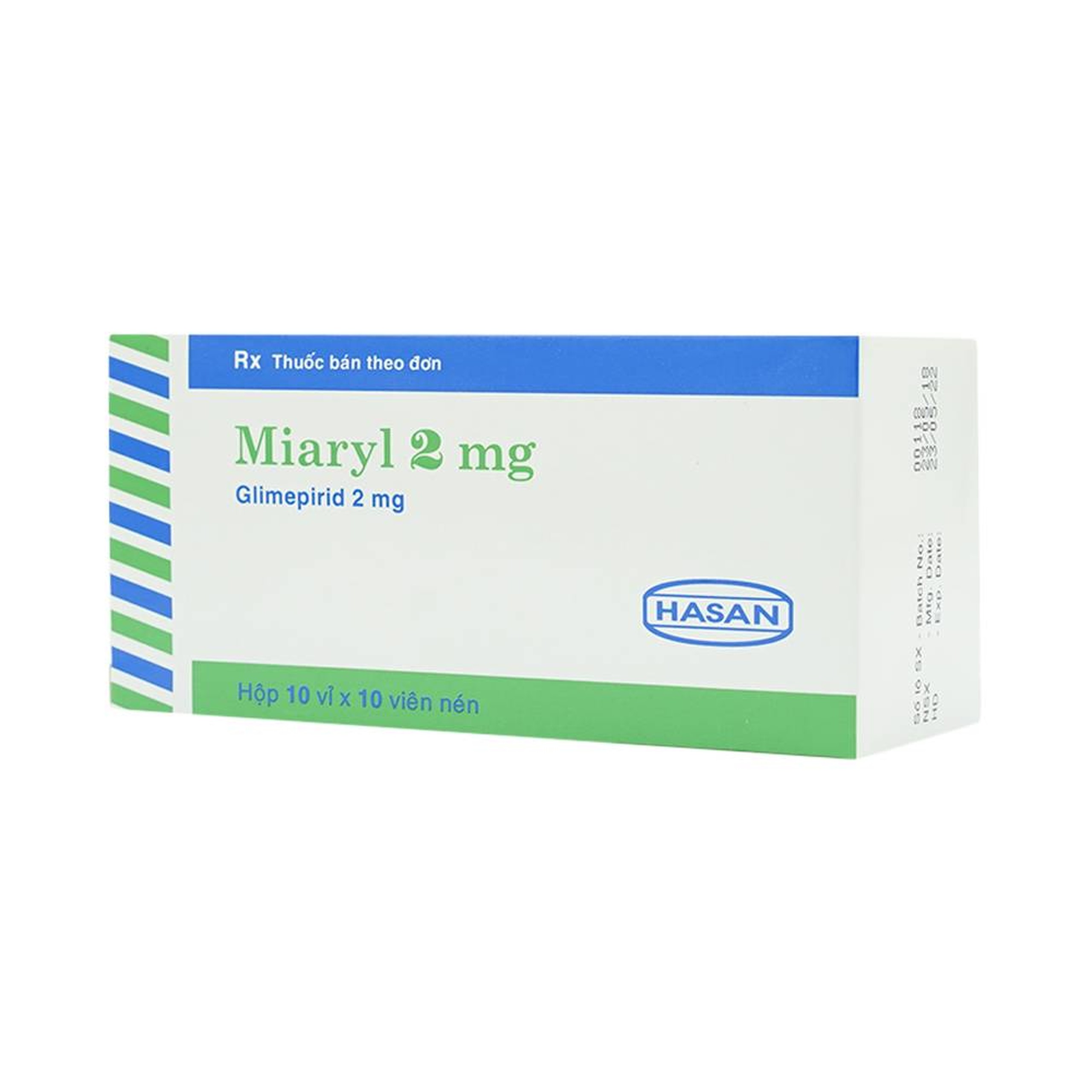 Viên nén Miaryl 2mg Hasan điều trị đái tháo đường típ 2 (10 vỉ x 10 viên)