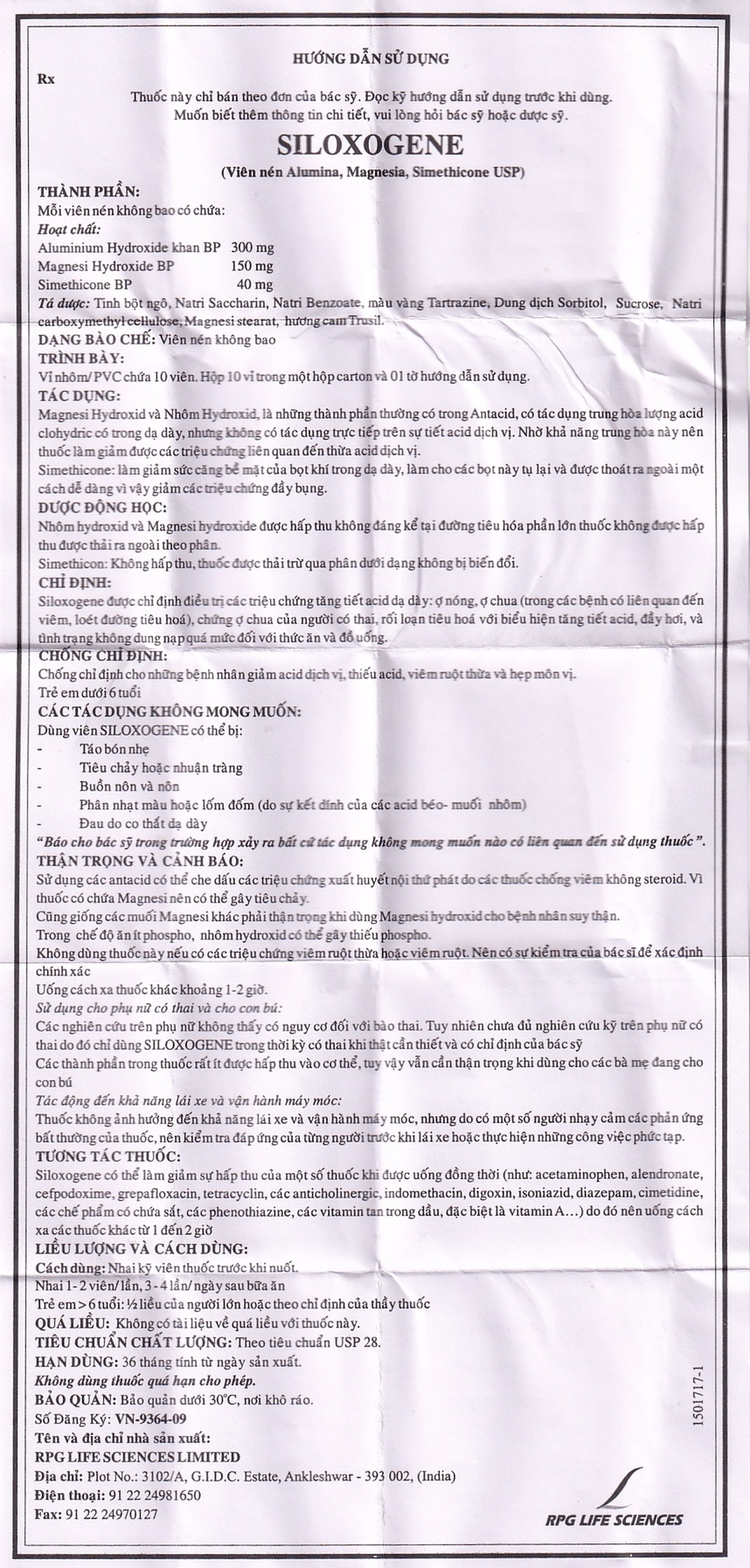 Thuốc Siloxogene RPG điều trị tăng tiết acid dạ dày (10 vỉ x 10 viên)