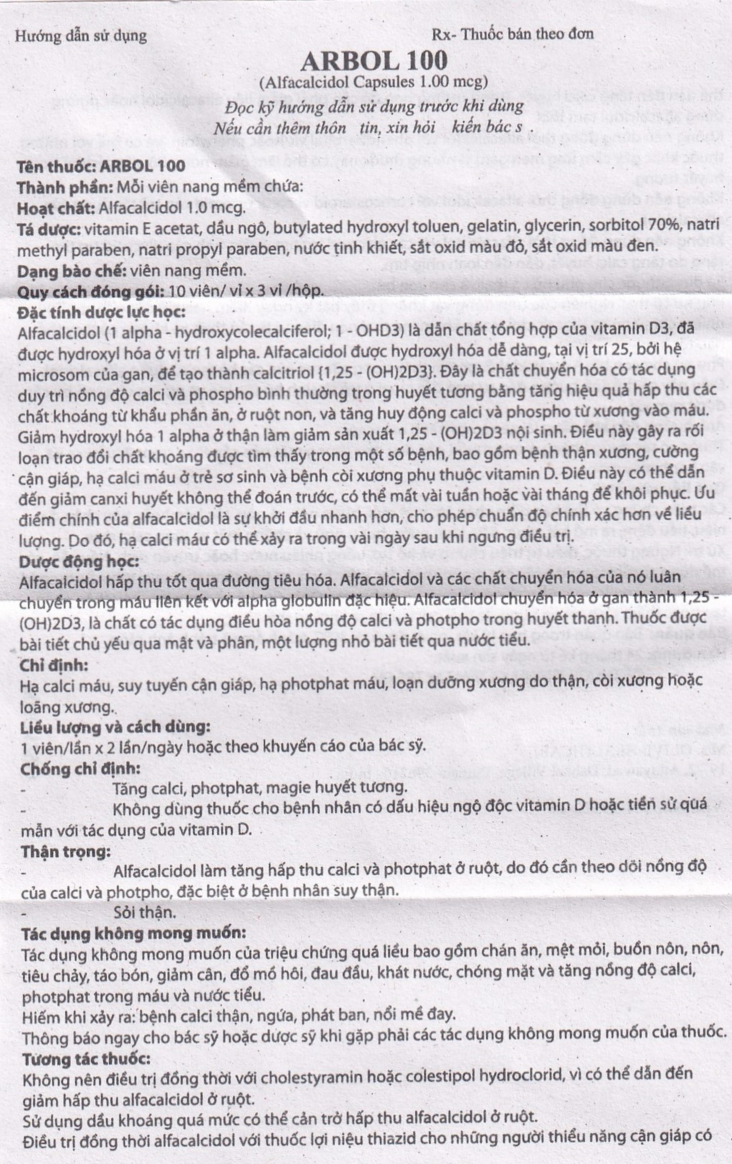 Thuốc Arbol-100 Olive Healthcare dùng trong hạ canxi máu, suy tuyến cận giáp (3 vỉ x 10 viên)